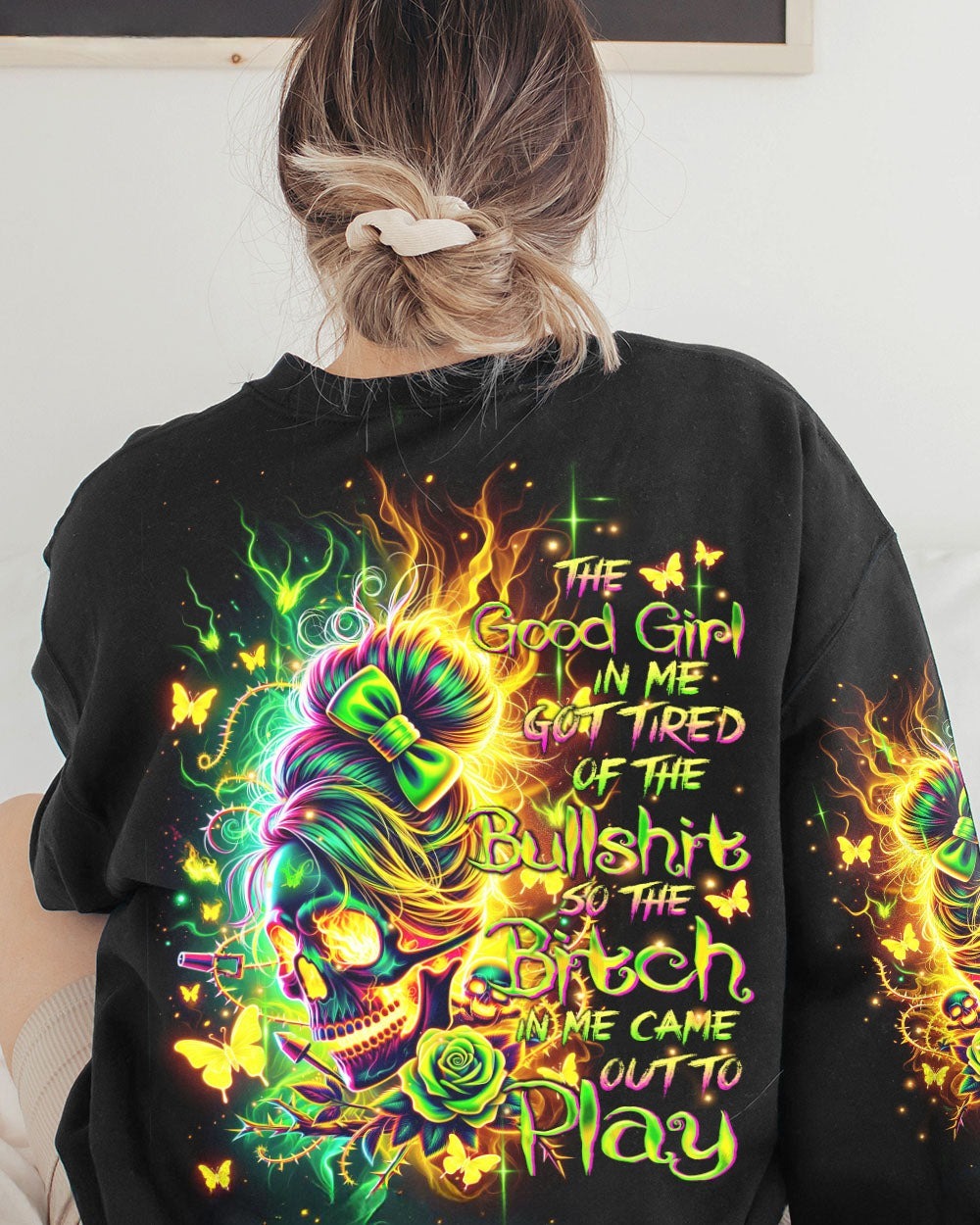 BLISSCORNERS THIS GIRL MESSY BUN SKULL ALL OVER PRINT