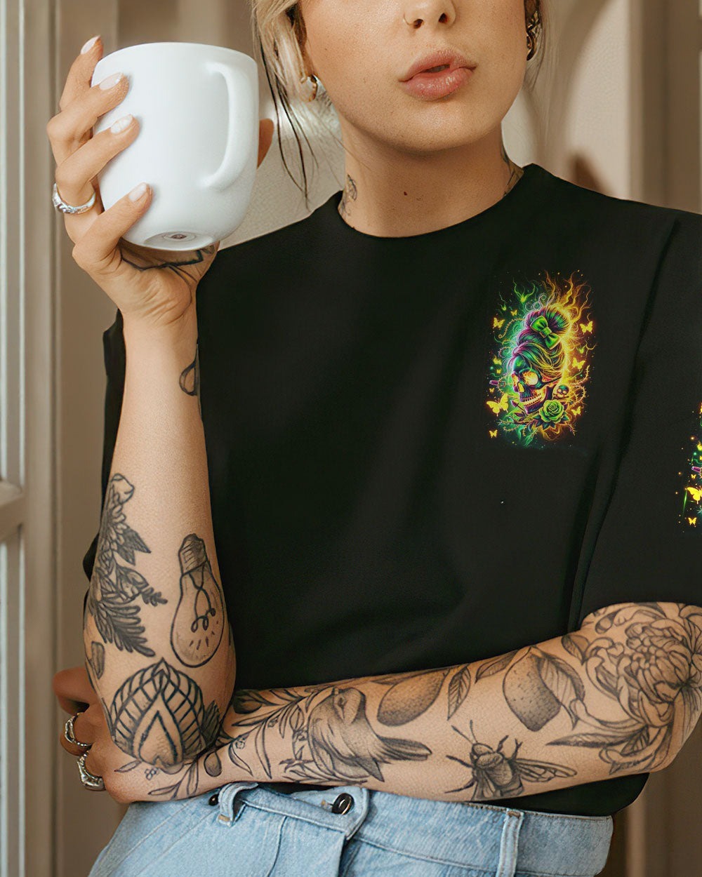 BLISSCORNERS THIS GIRL MESSY BUN SKULL ALL OVER PRINT