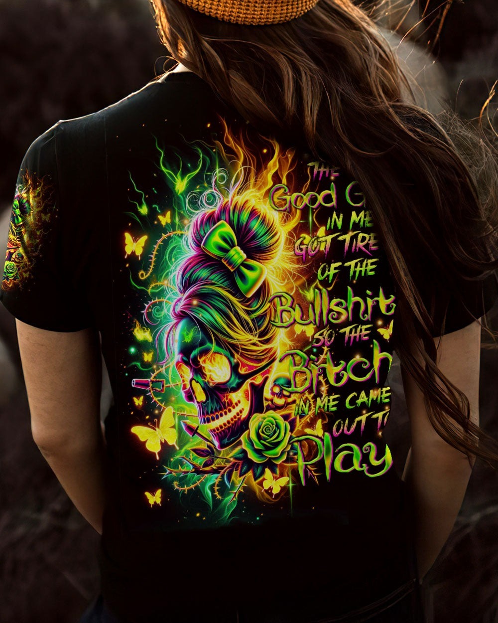 BLISSCORNERS THIS GIRL MESSY BUN SKULL ALL OVER PRINT