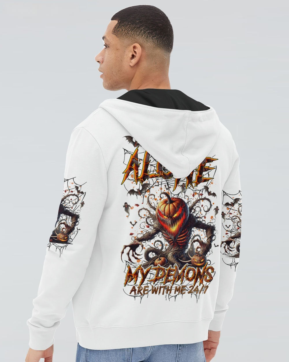 BLISSCORNERS I'M NEVER ALONE SKULL DEMON SKULL PUMPKIN HALLOWEEN ALL OVER PRINT