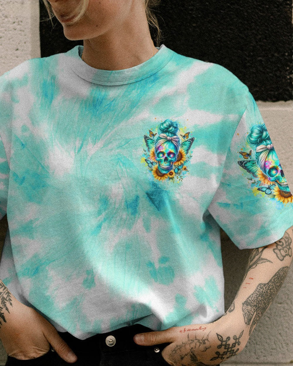 BLISSCORNERS ONE DAY I'M GONNA JUST SAY MESSY BUN SKULL ALL OVER PRINT