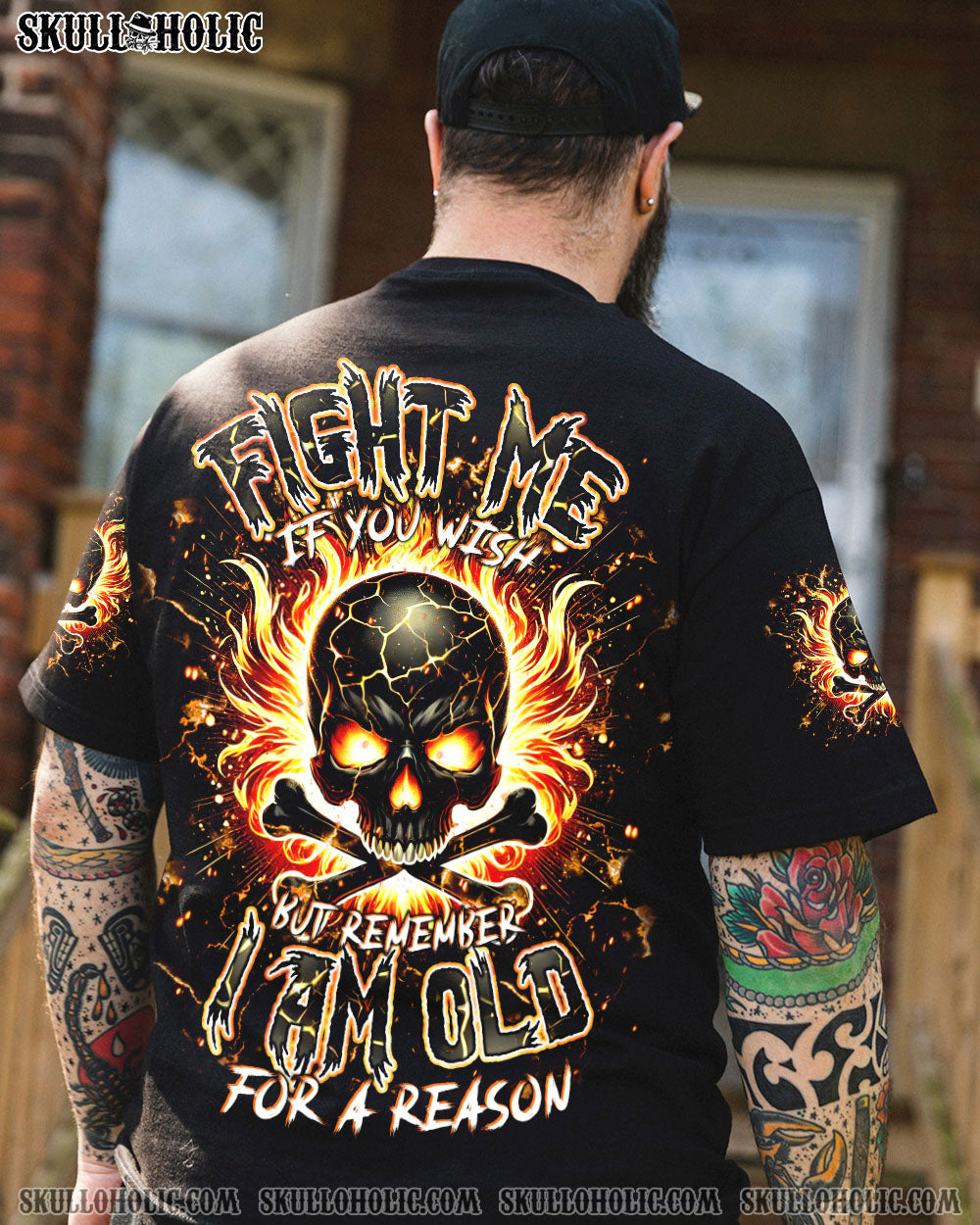 BLISSCORNERS FIGHT ME IF YOU WISH FIRE BONES SKULL ALL OVER PRINT