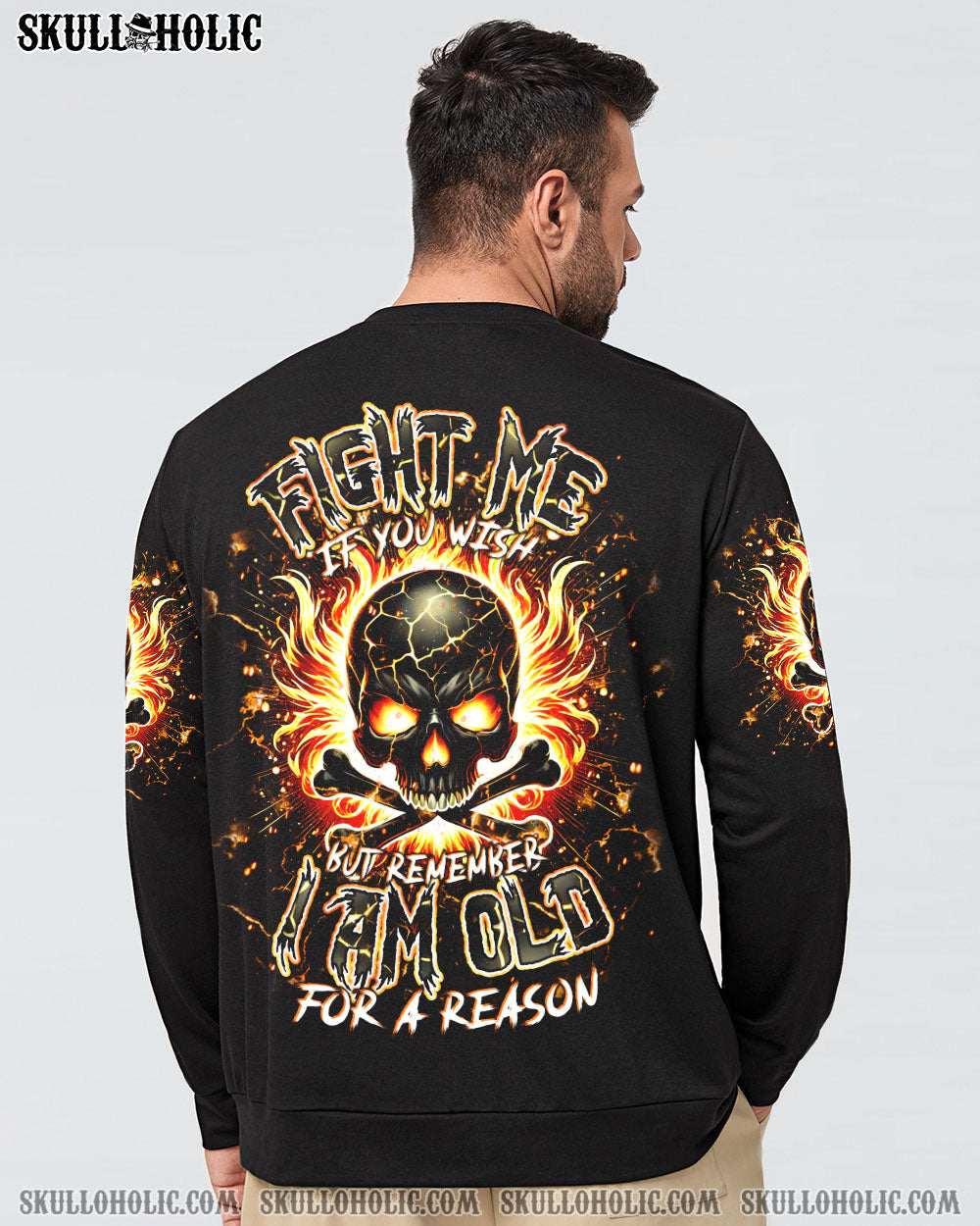BLISSCORNERS FIGHT ME IF YOU WISH FIRE BONES SKULL ALL OVER PRINT