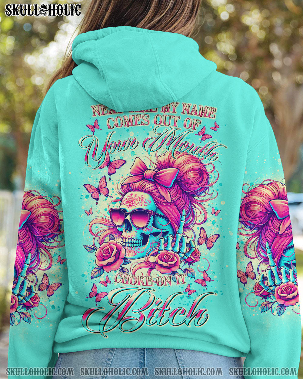 BLISSCORNERS DON'T TEST ME MESSY BUN SKULL ALL OVER PRINT