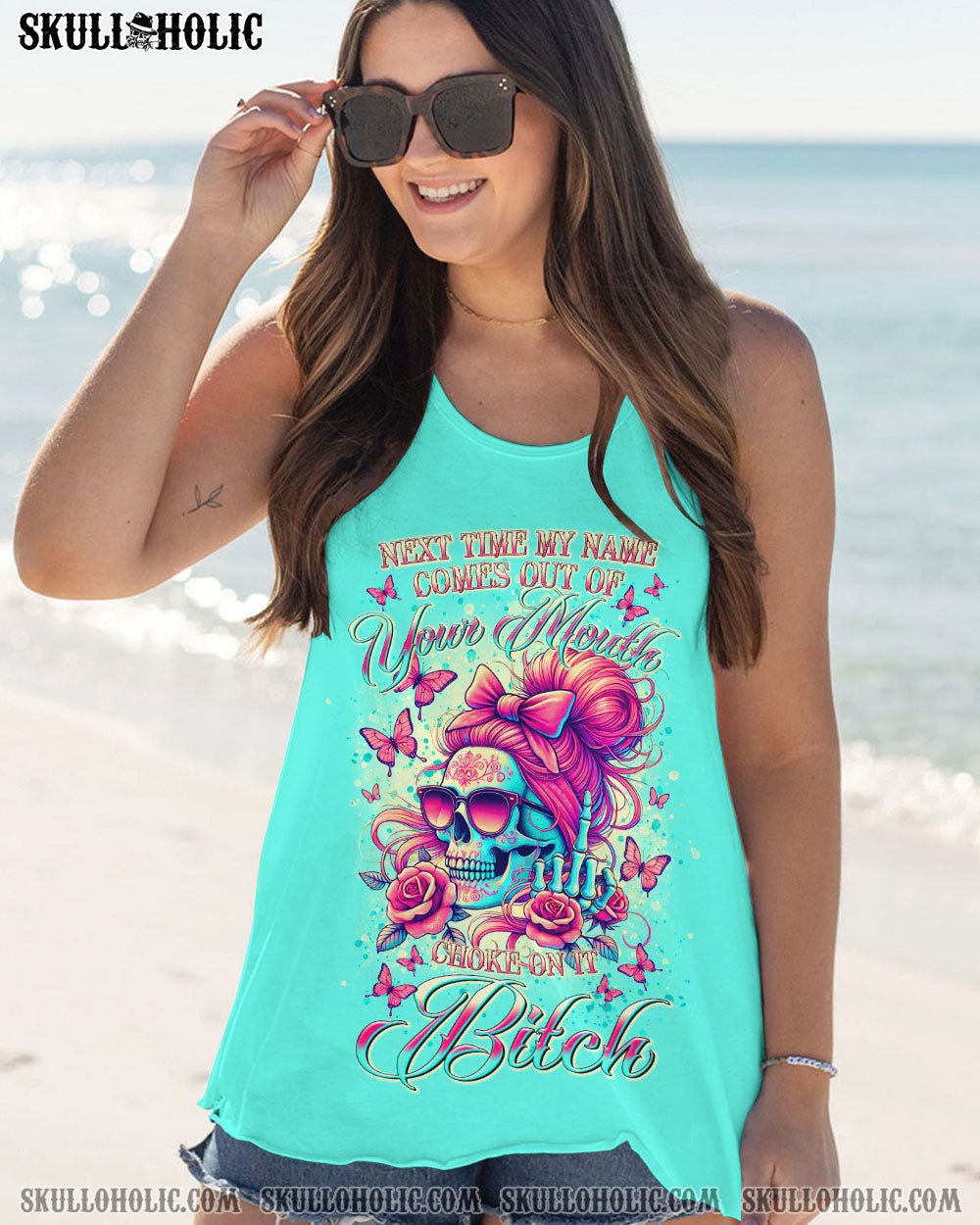 BLISSCORNERS DON'T TEST ME MESSY BUN SKULL ALL OVER PRINT