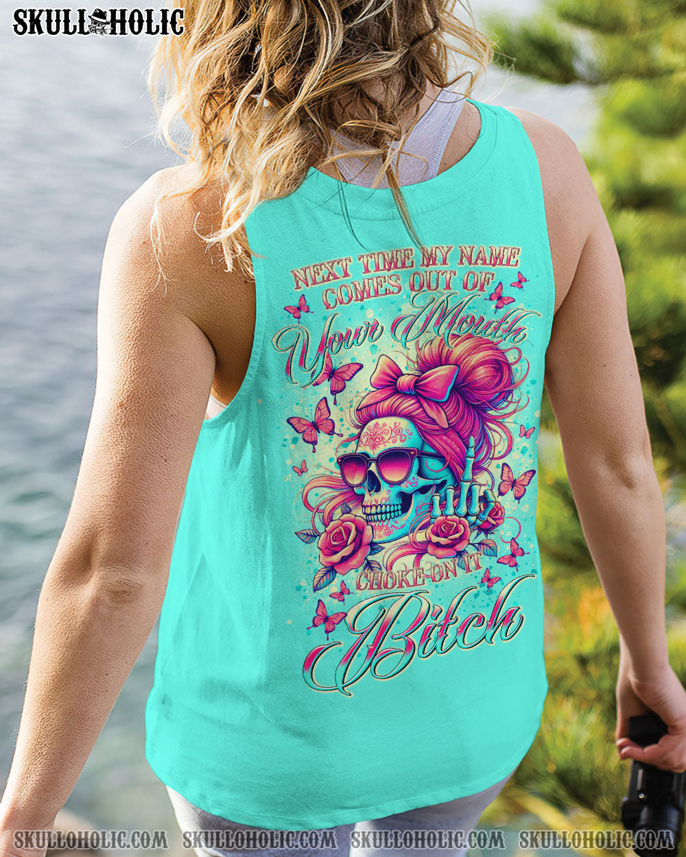 BLISSCORNERS DON'T TEST ME MESSY BUN SKULL ALL OVER PRINT
