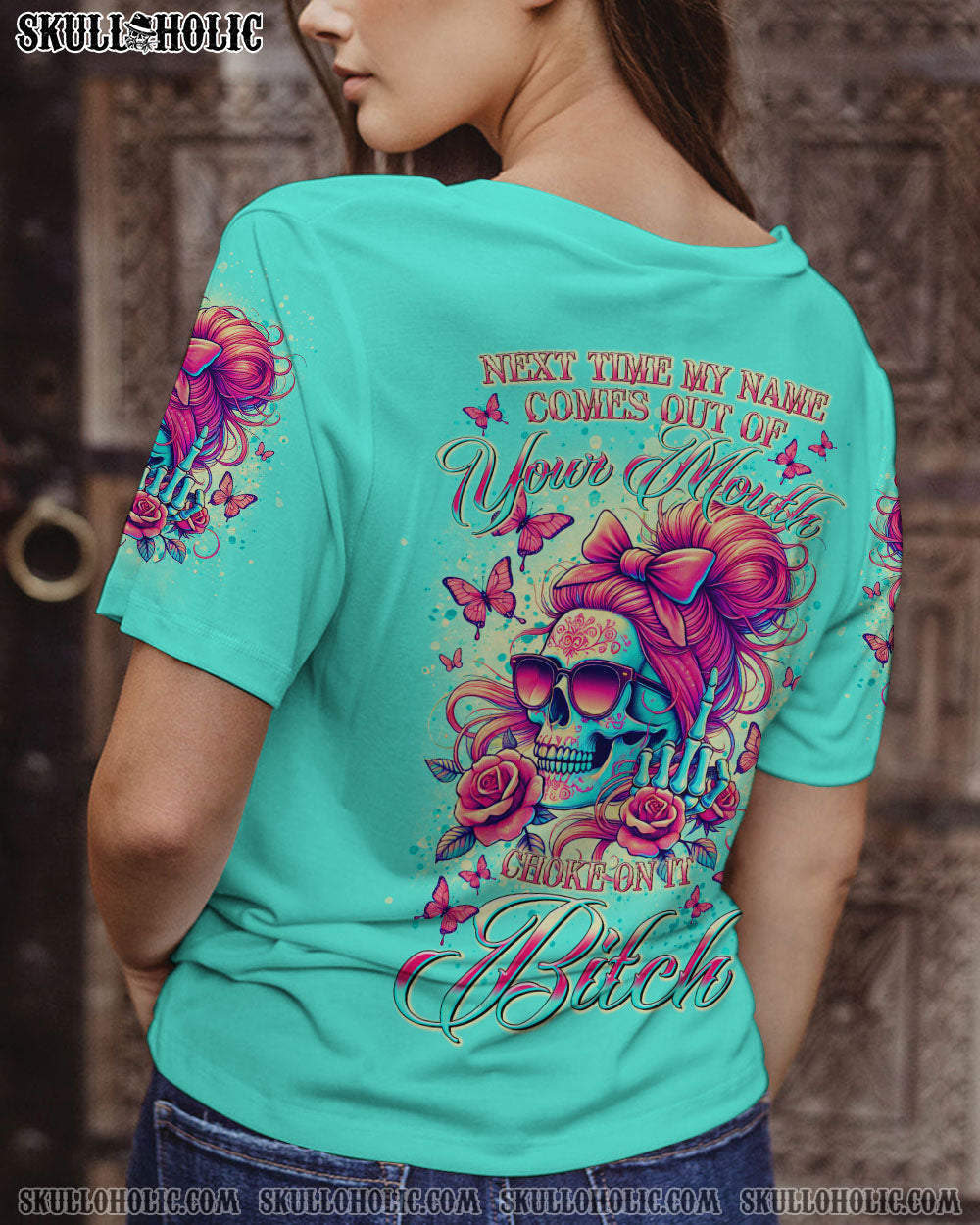 BLISSCORNERS DON'T TEST ME MESSY BUN SKULL ALL OVER PRINT