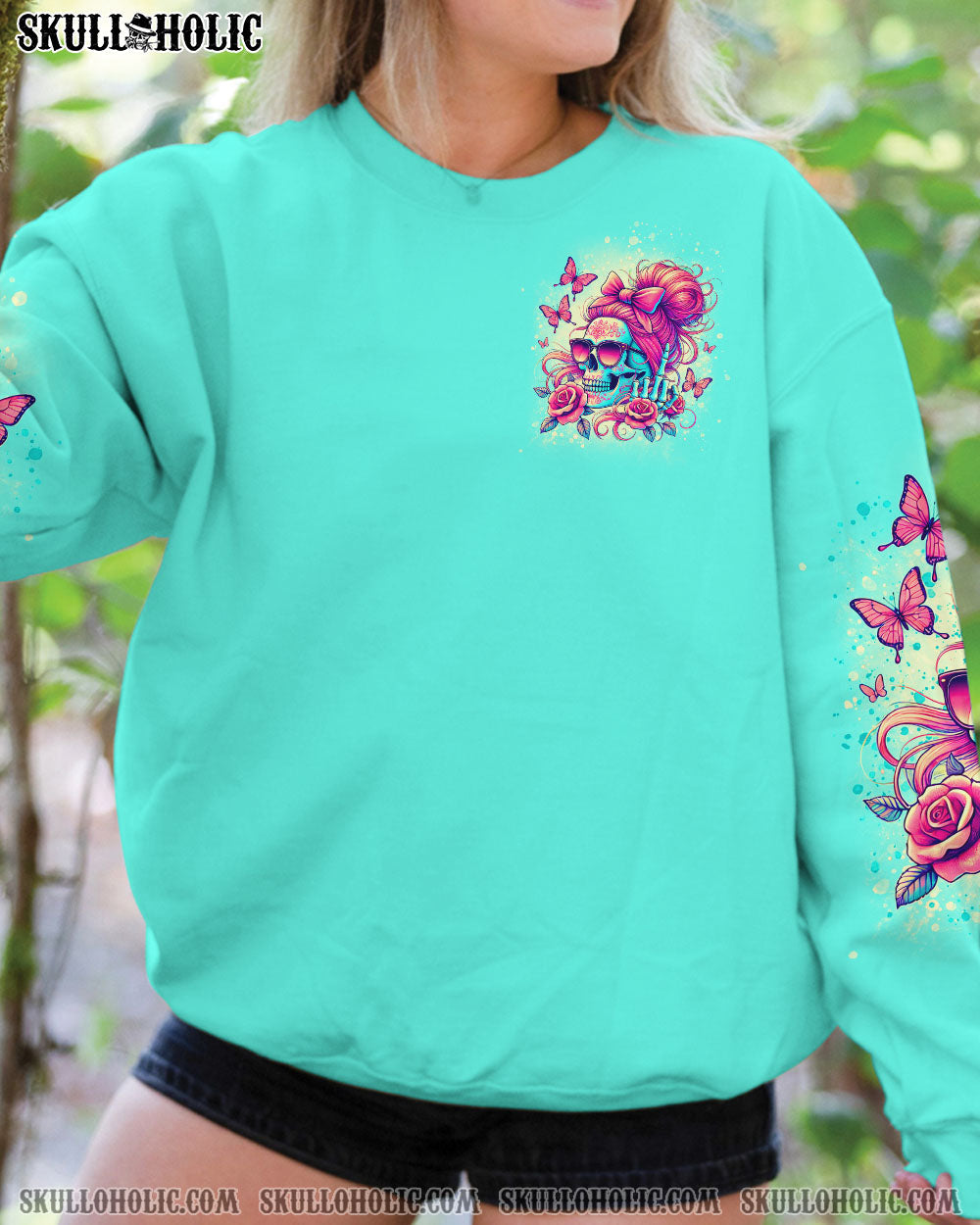 BLISSCORNERS DON'T TEST ME MESSY BUN SKULL ALL OVER PRINT