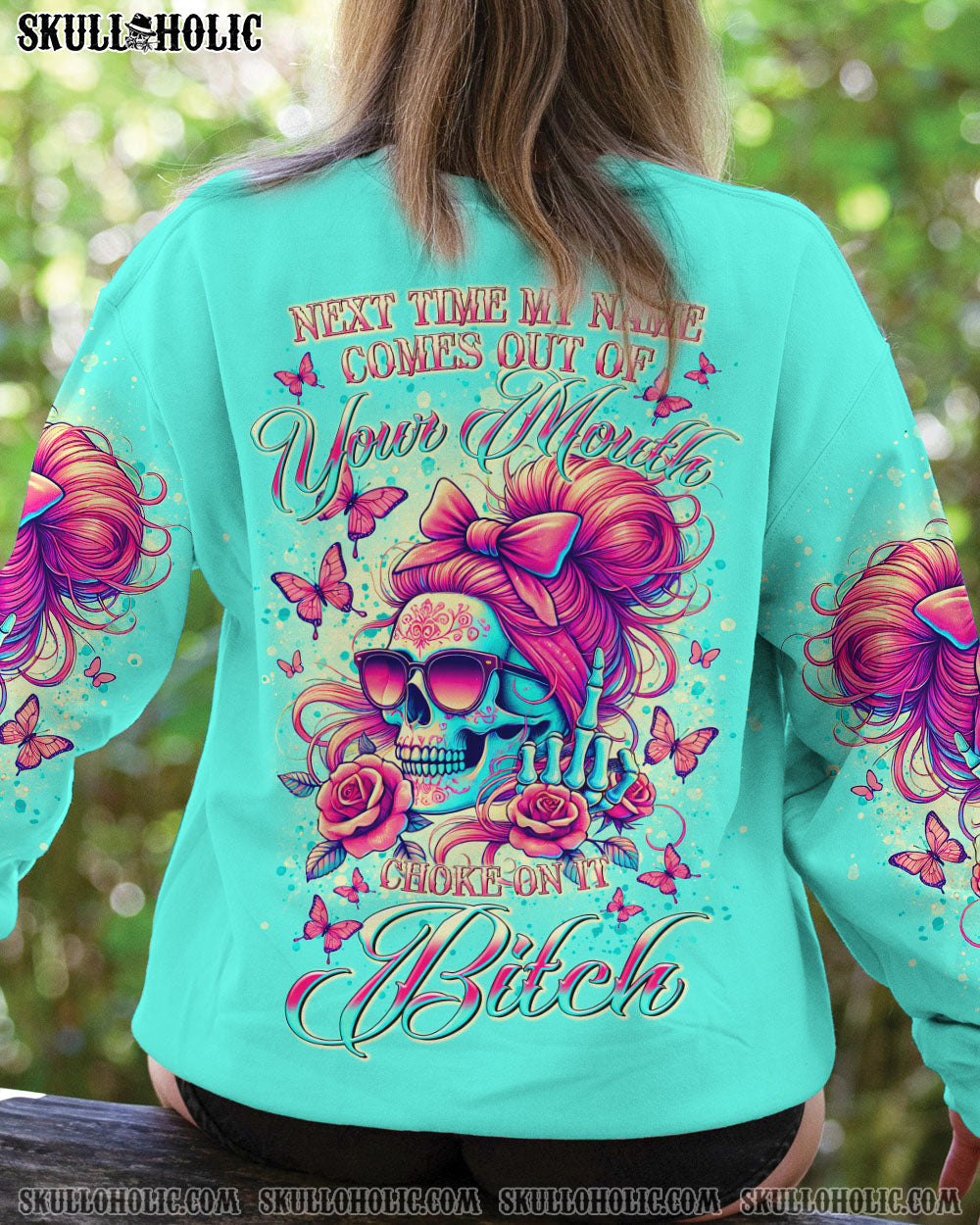 BLISSCORNERS DON'T TEST ME MESSY BUN SKULL ALL OVER PRINT
