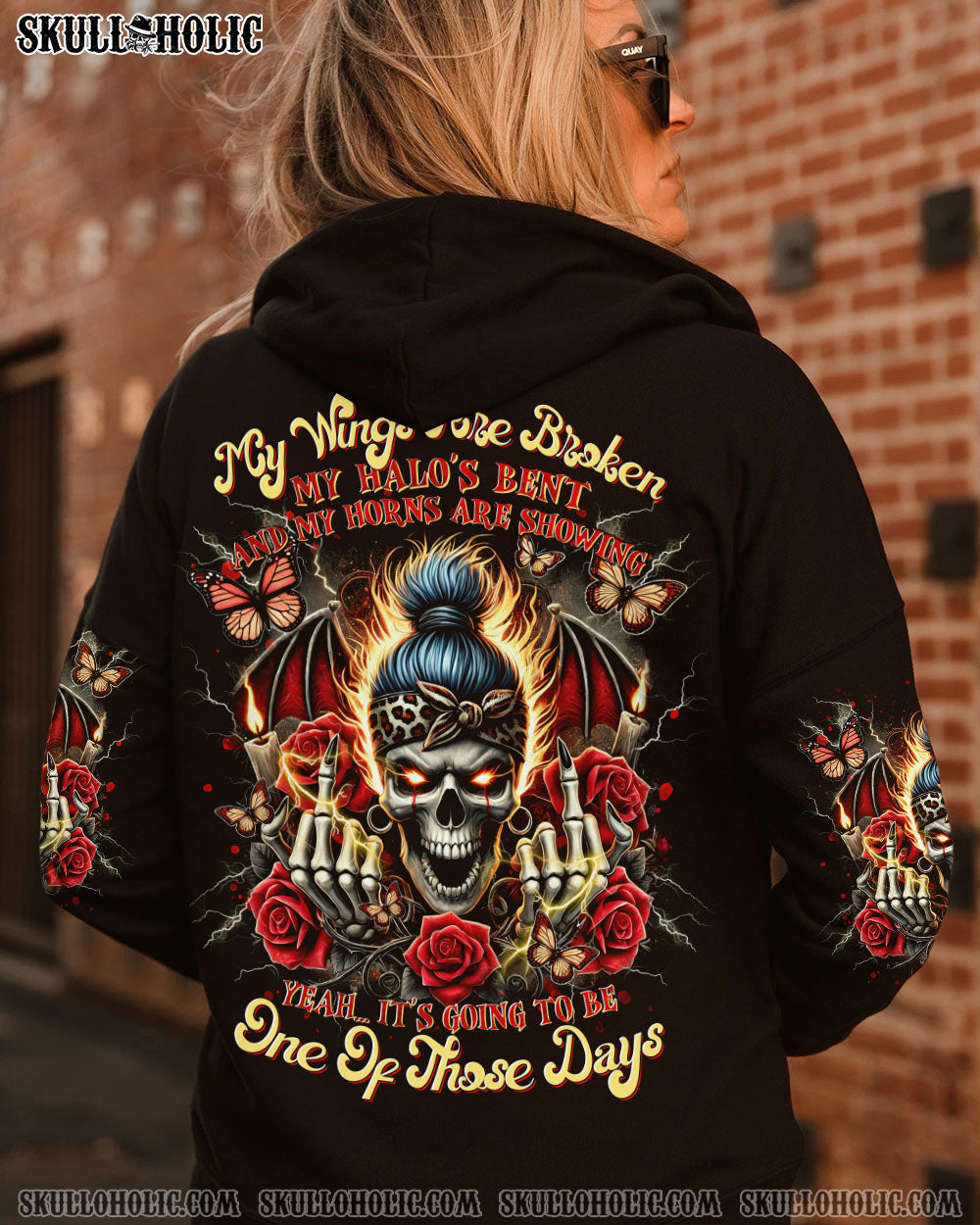 BLISSCORNERS SHE IS SUNSHINE MESSY BUN SKULL ALL OVER PRINT