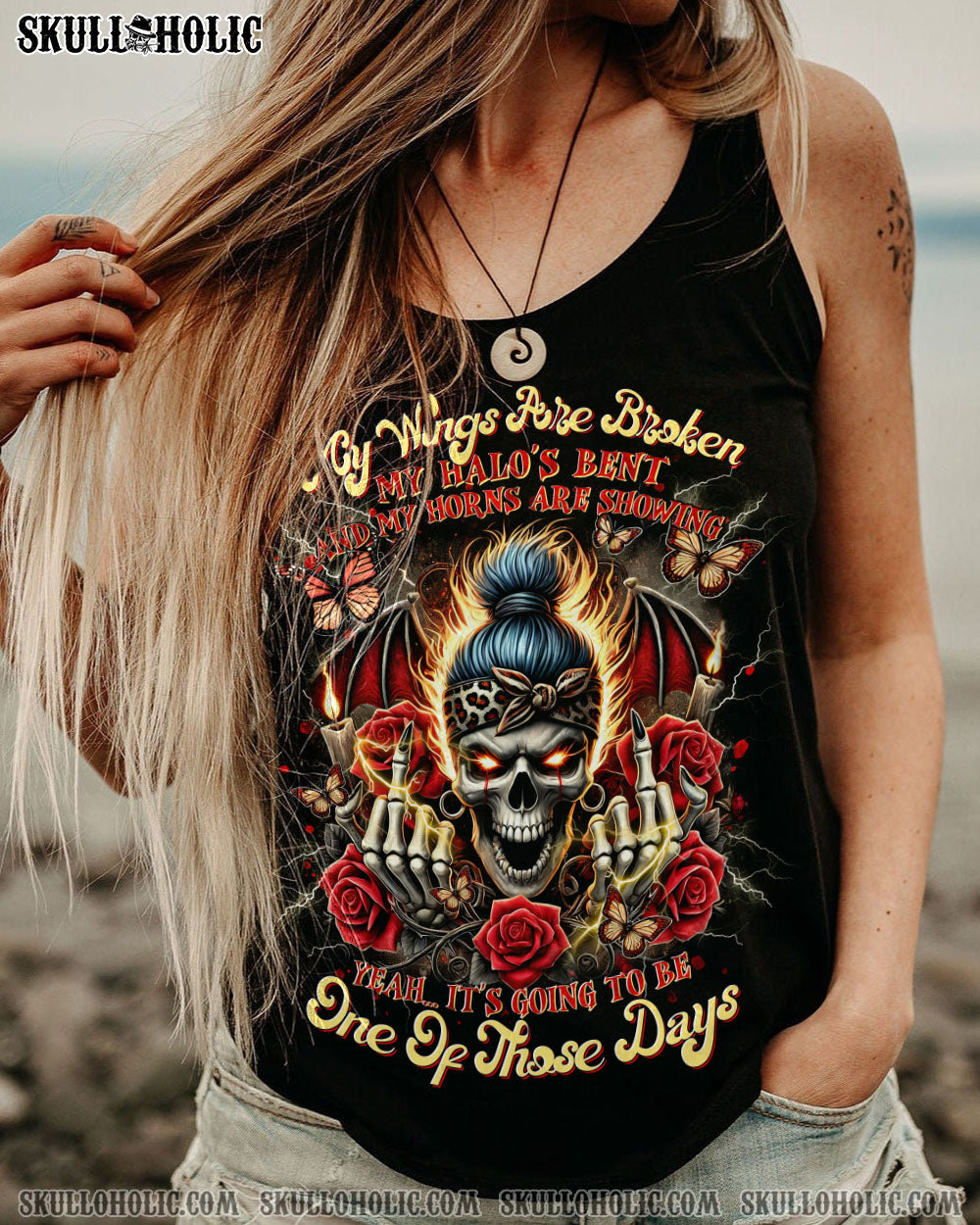 BLISSCORNERS SHE IS SUNSHINE MESSY BUN SKULL ALL OVER PRINT