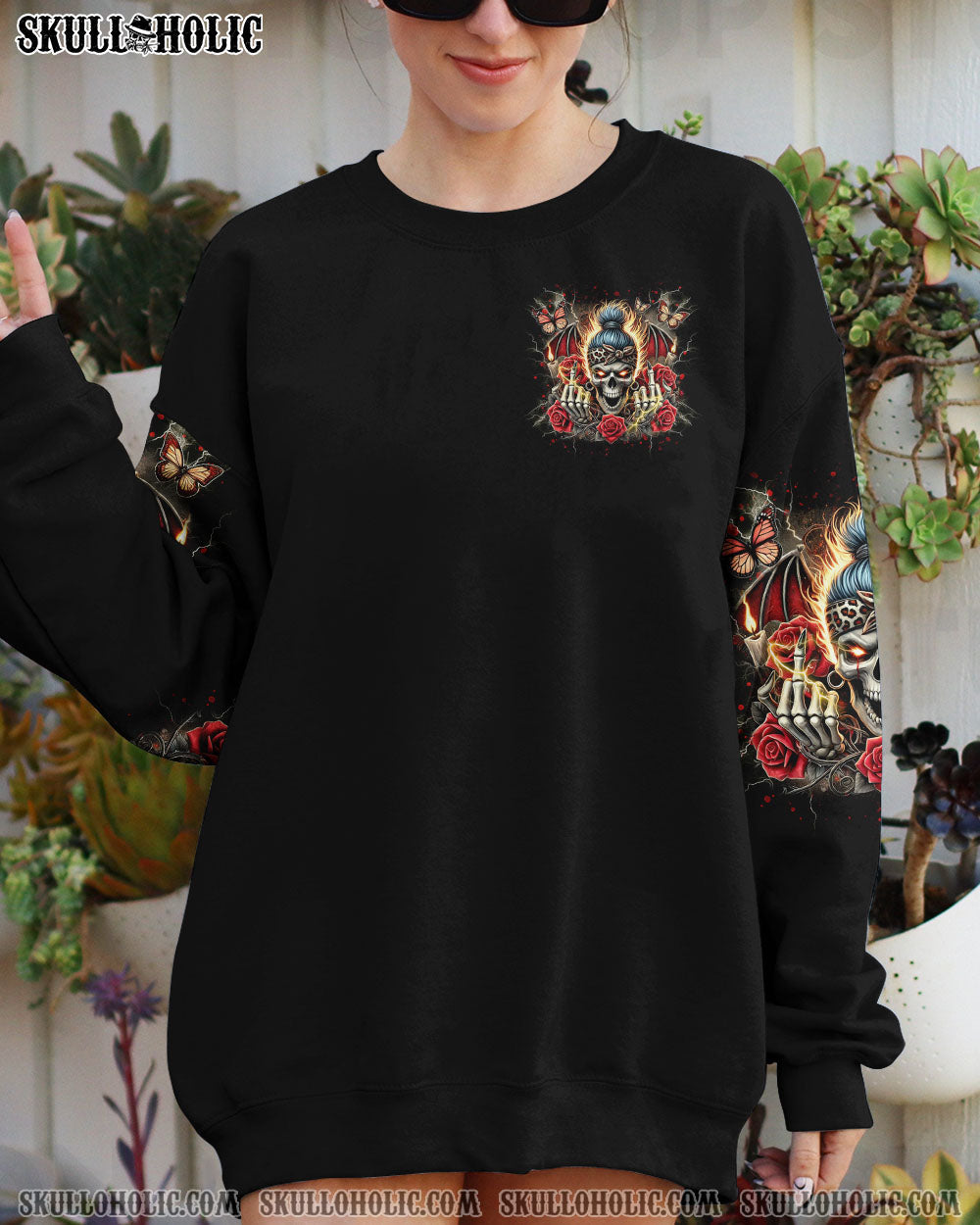 BLISSCORNERS SHE IS SUNSHINE MESSY BUN SKULL ALL OVER PRINT