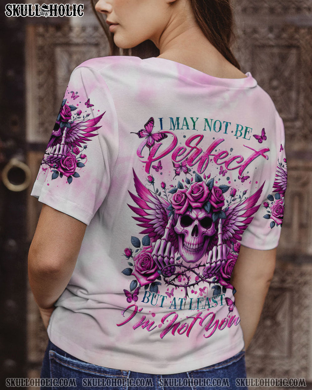 BLISSCORNERS I MAY NOT BE PERFECT SKULL WINGS ALL OVER PRINT