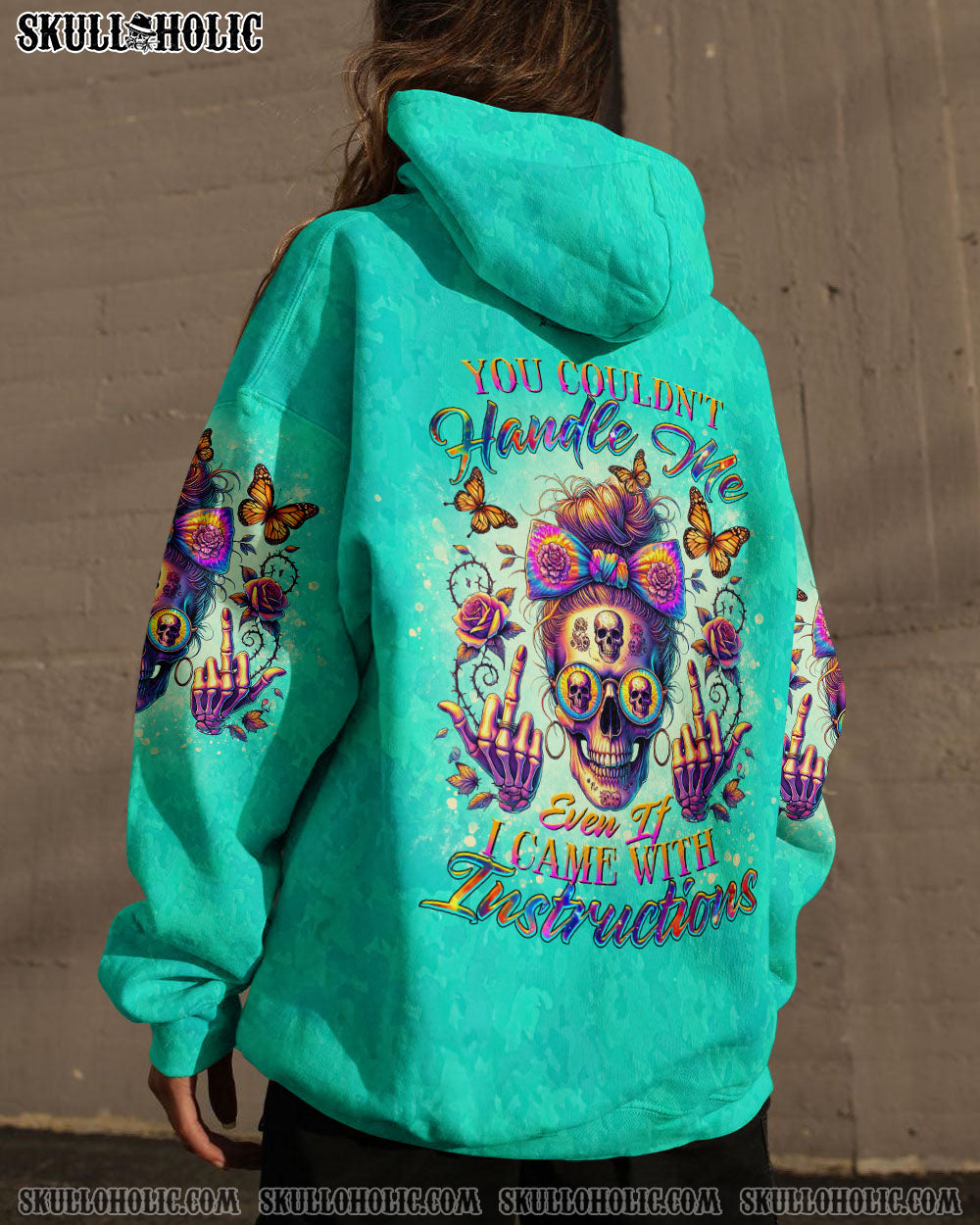 BLISSCORNERS I'M NOT THE SWEET GIRL NEXT DOOR MESSY BUN SKULL ALL OVER PRINT