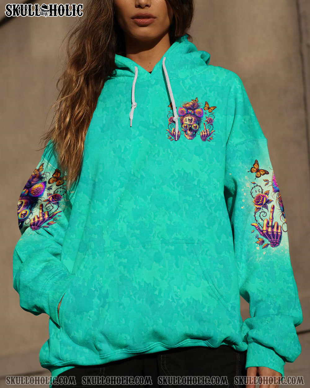 BLISSCORNERS I'M NOT THE SWEET GIRL NEXT DOOR MESSY BUN SKULL ALL OVER PRINT