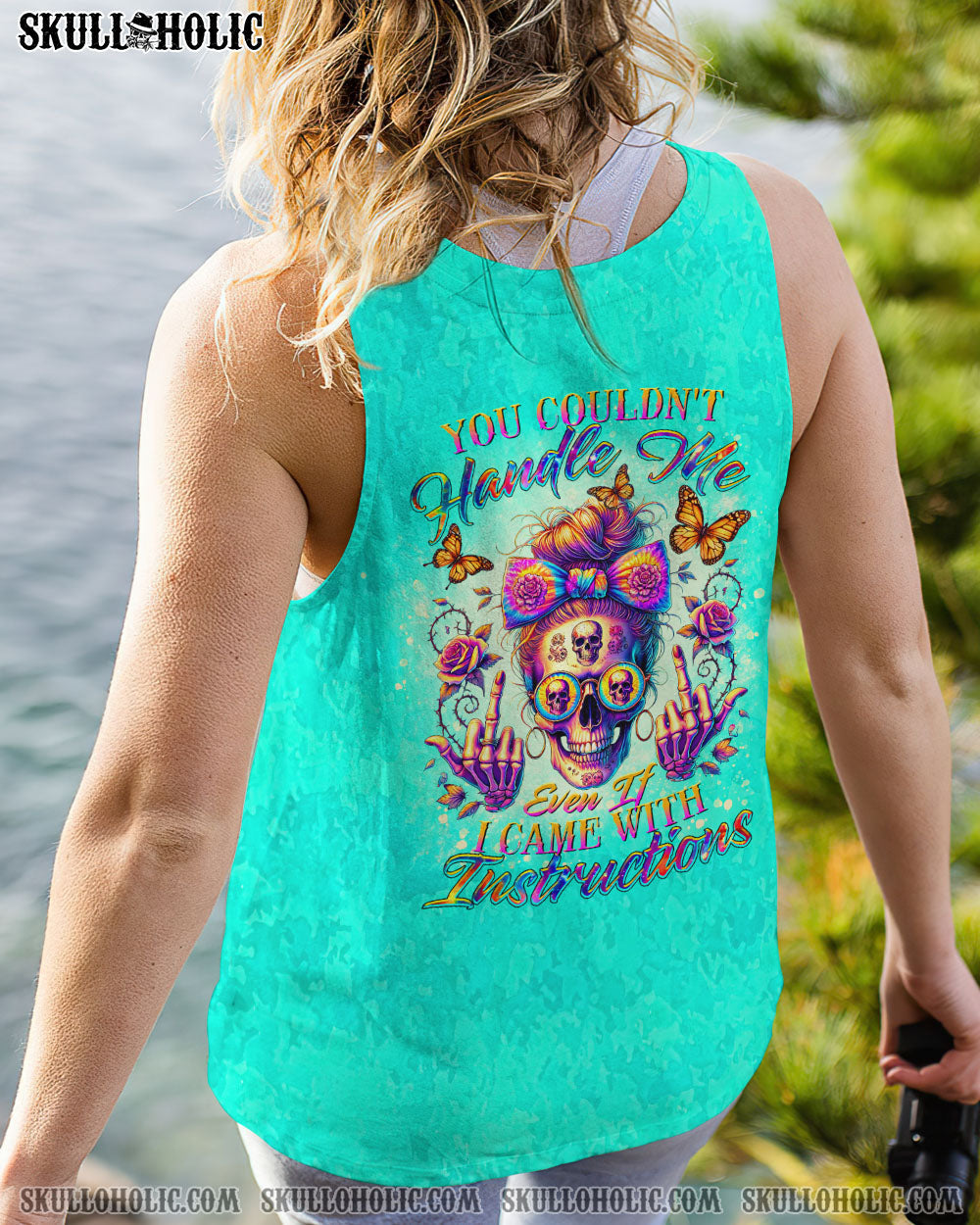 BLISSCORNERS I'M NOT THE SWEET GIRL NEXT DOOR MESSY BUN SKULL ALL OVER PRINT