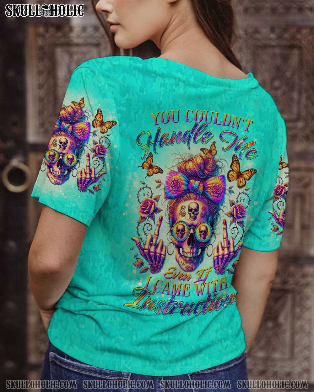 BLISSCORNERS I'M NOT THE SWEET GIRL NEXT DOOR MESSY BUN SKULL ALL OVER PRINT