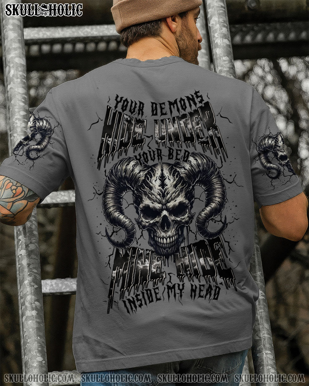 BLISSCORNERS YOUR DEMONS HIDE UNDER YOUR BED SKULL ALL OVER PRINT
