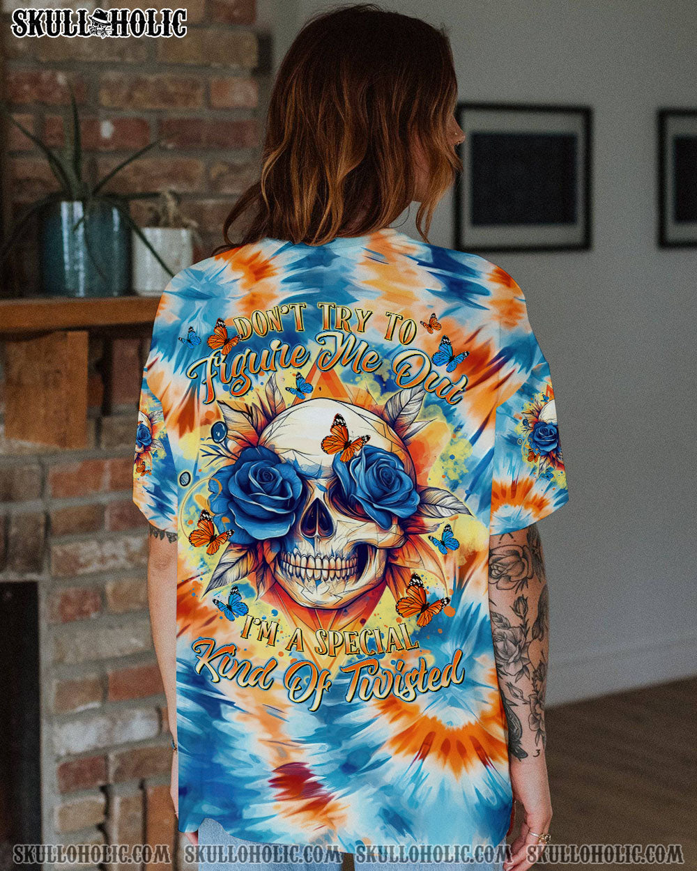 BLISSCORNERS DON'T TRY TO FIGURE ME OUT SKULL FLOWER TIE DYE ALL OVER PRINT -  TLTR1911241