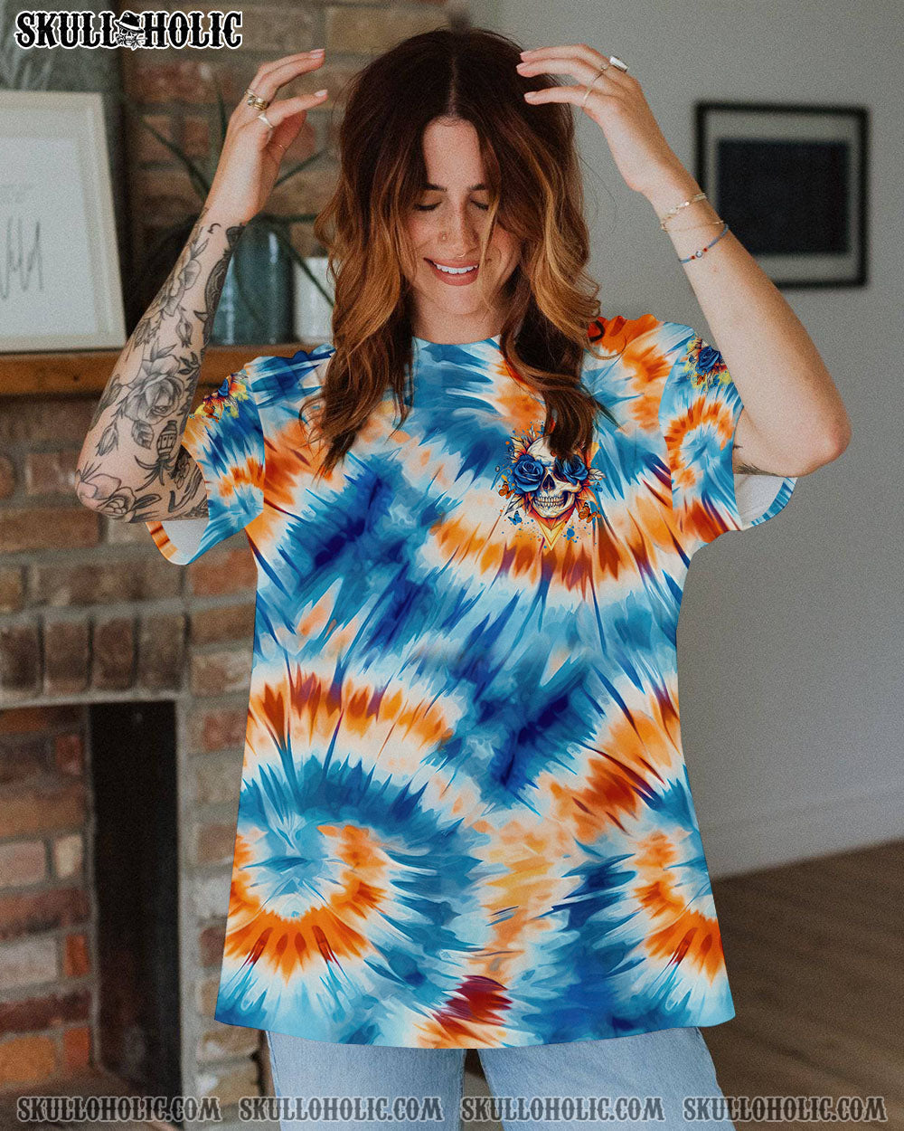 BLISSCORNERS DON'T TRY TO FIGURE ME OUT SKULL FLOWER TIE DYE ALL OVER PRINT -  TLTR1911241