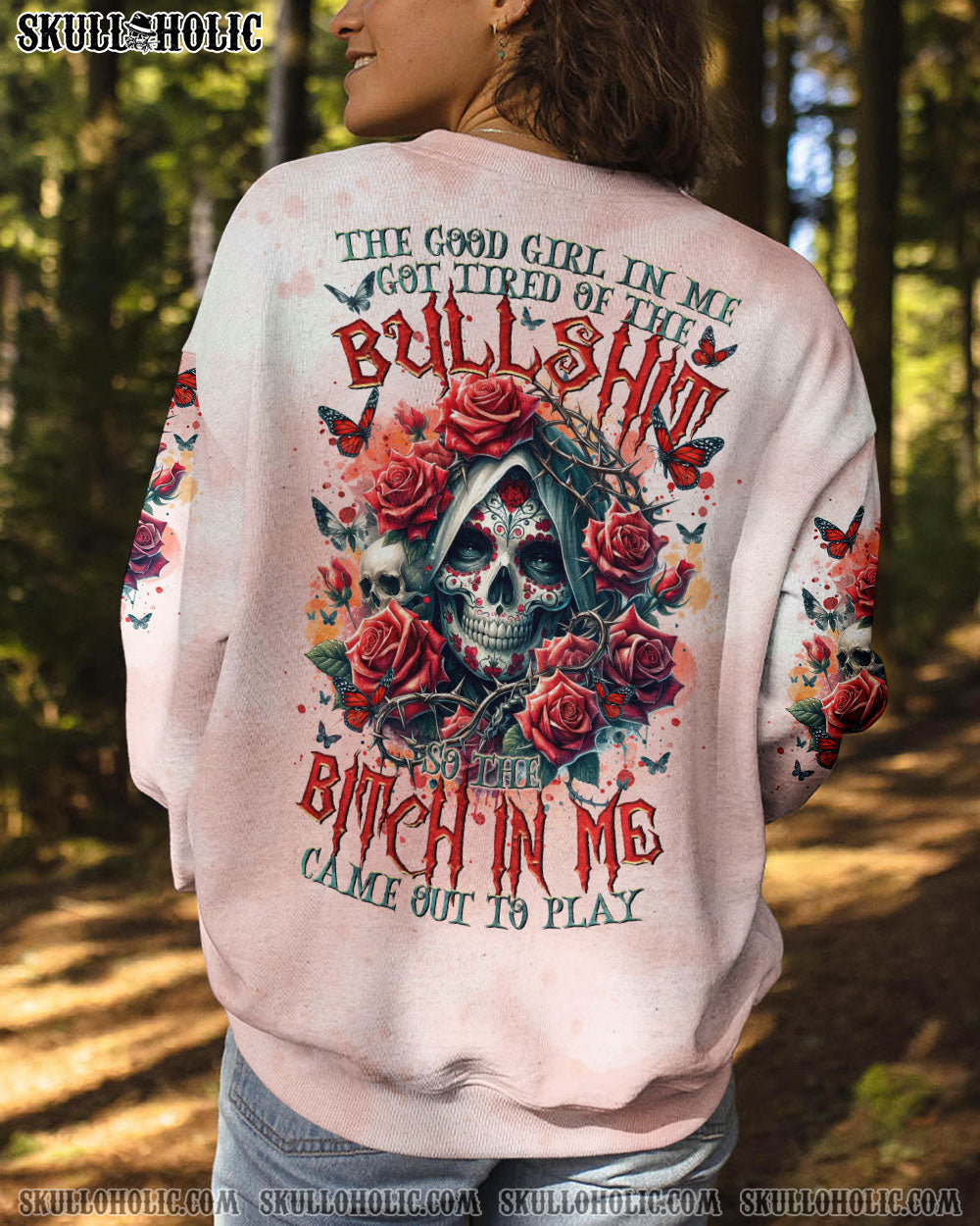 BLISSCORNERS THE GOOD GIRL IN ME SUGAR SKULL ROSE ALL OVER PRINT