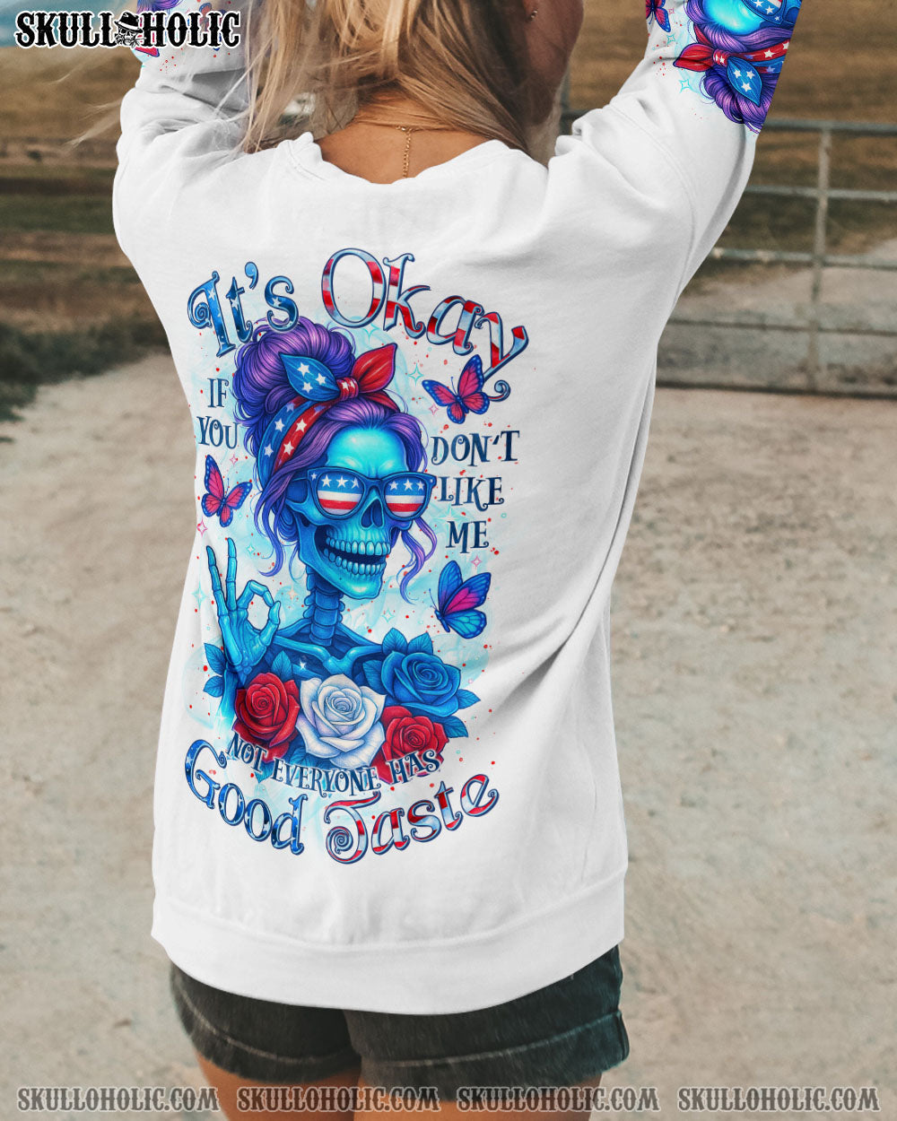 BLISSCORNERS THE GOOD GIRL IN ME SKELETON MESSY BUN ALL OVER PRINT