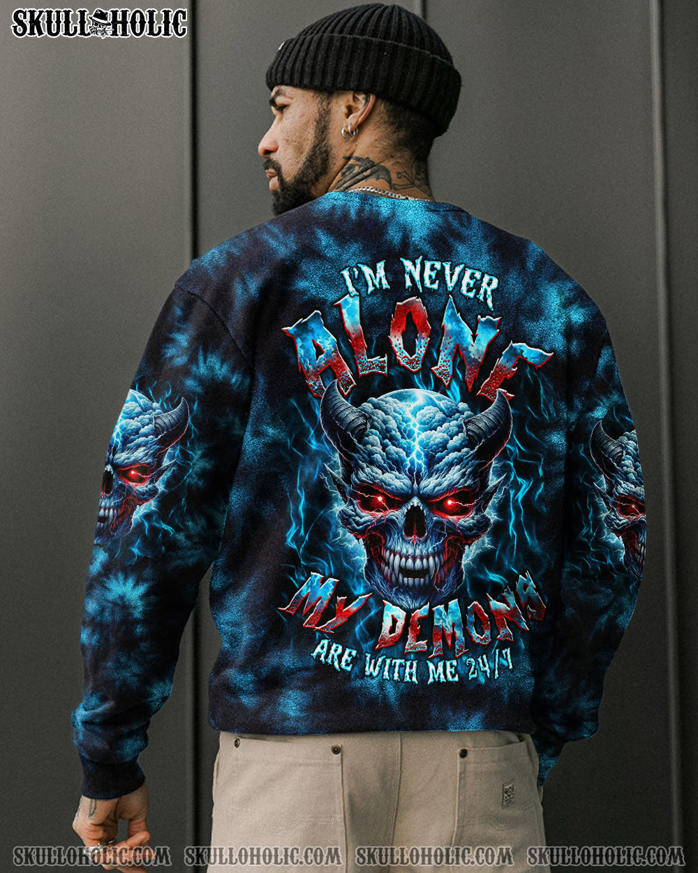 BLISSCORNERS I'M NEVER ALONE SKULL DEMON TIE DYE  ALL OVER PRINT