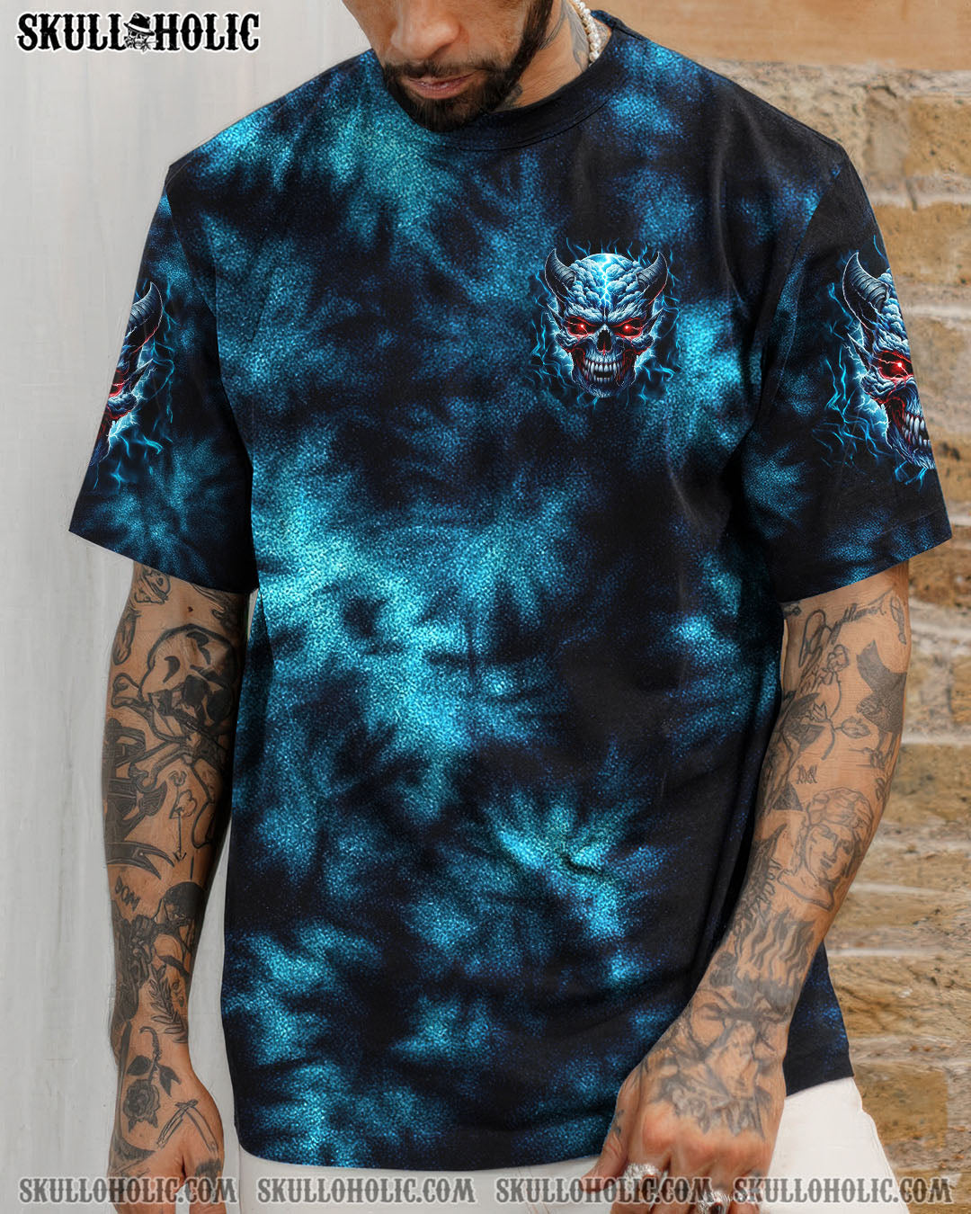 BLISSCORNERS I'M NEVER ALONE SKULL DEMON TIE DYE  ALL OVER PRINT