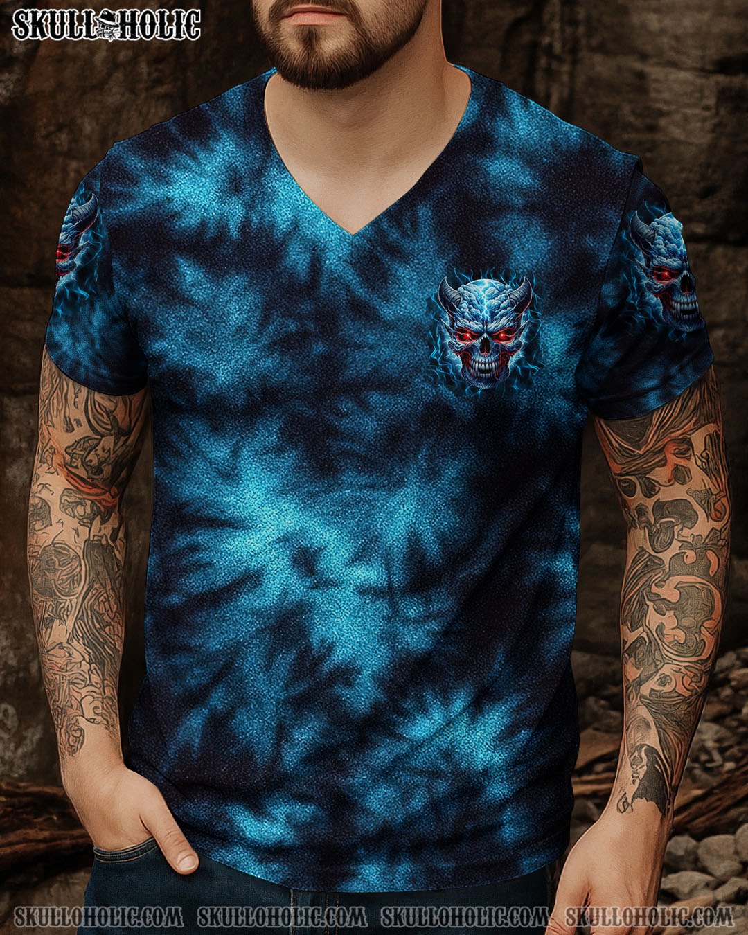 BLISSCORNERS I'M NEVER ALONE SKULL DEMON TIE DYE  ALL OVER PRINT