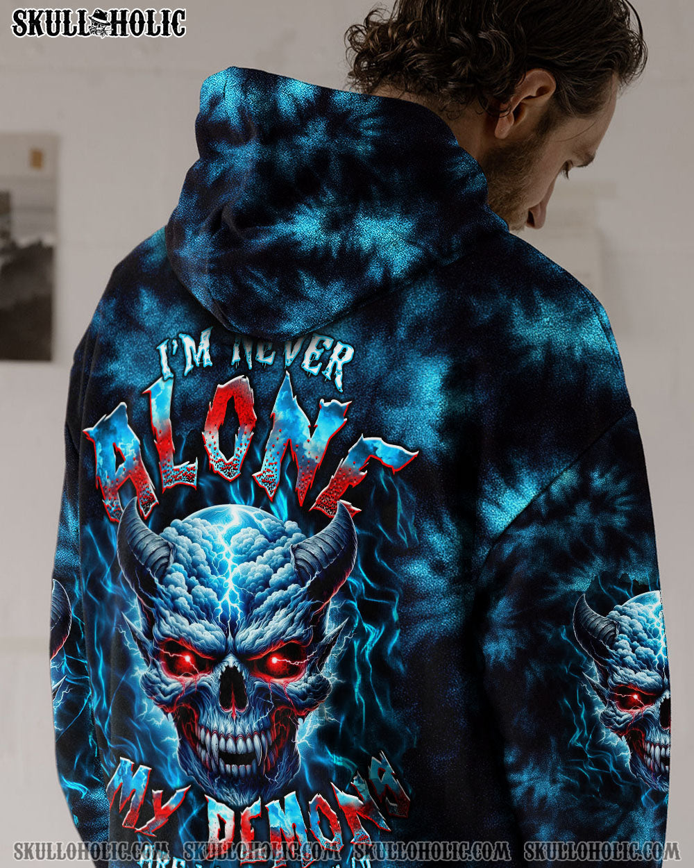 BLISSCORNERS I'M NEVER ALONE SKULL DEMON TIE DYE  ALL OVER PRINT