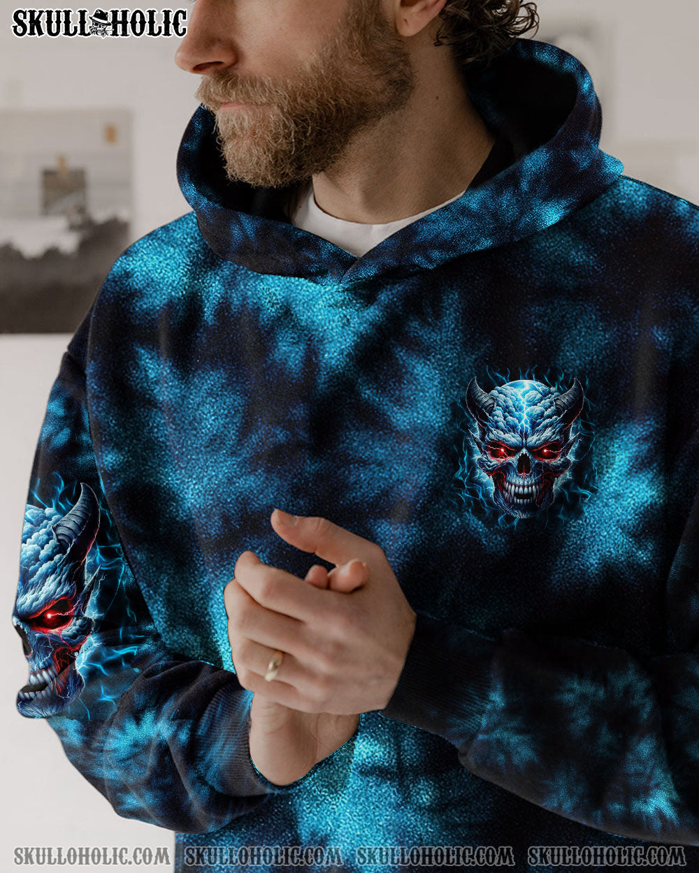 BLISSCORNERS I'M NEVER ALONE SKULL DEMON TIE DYE  ALL OVER PRINT
