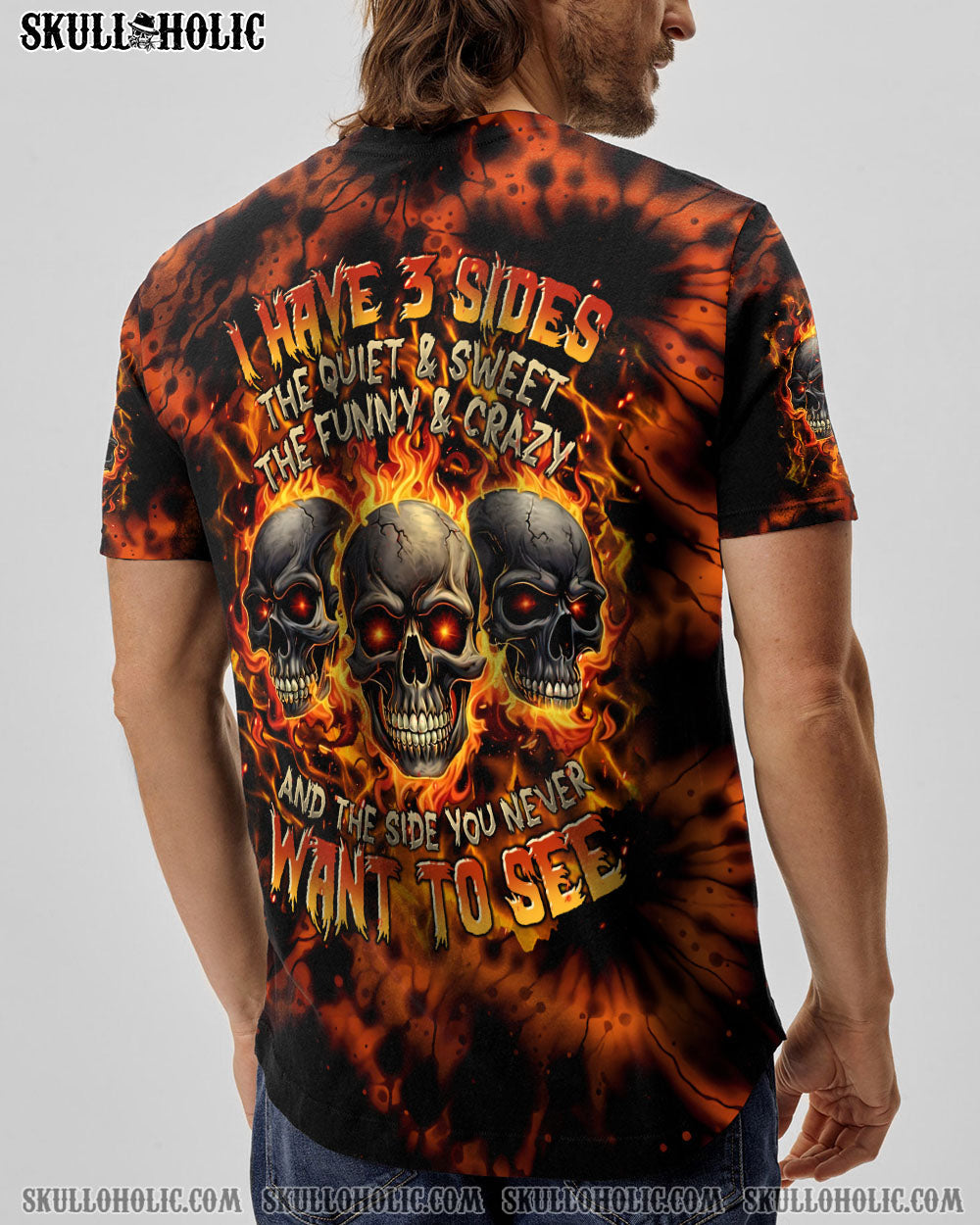 BLISSCORNERS I HAVE 3 SIDES 3 SKULLS TIE DYE ALL OVER PRINT