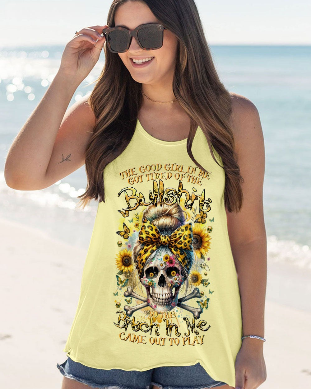 BLISSCORNERS LOVES SKULLS AND HAS TATTOOS MESSY BUN ALL OVER PRINT