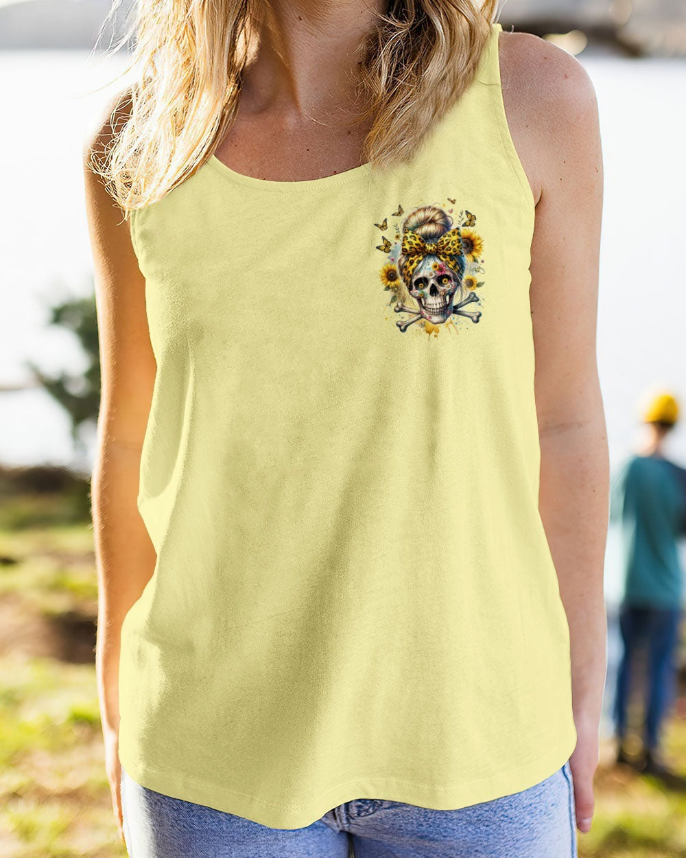 BLISSCORNERS LOVES SKULLS AND HAS TATTOOS MESSY BUN ALL OVER PRINT