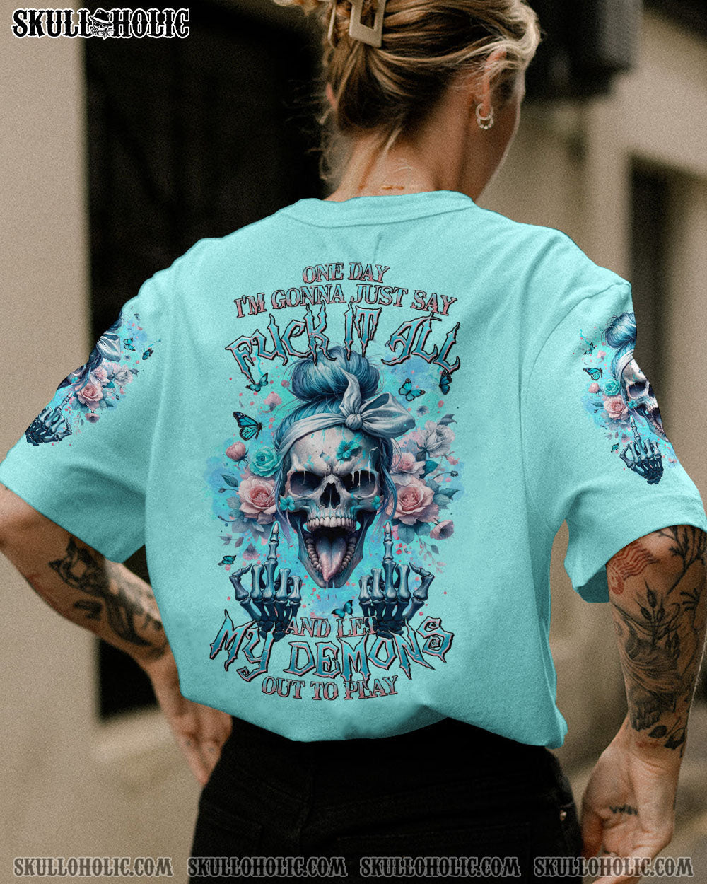 BLISSCORNERS SHE IS SUNSHINE SKULL MESSY BUN TIE DYE ALL OVER PRINT