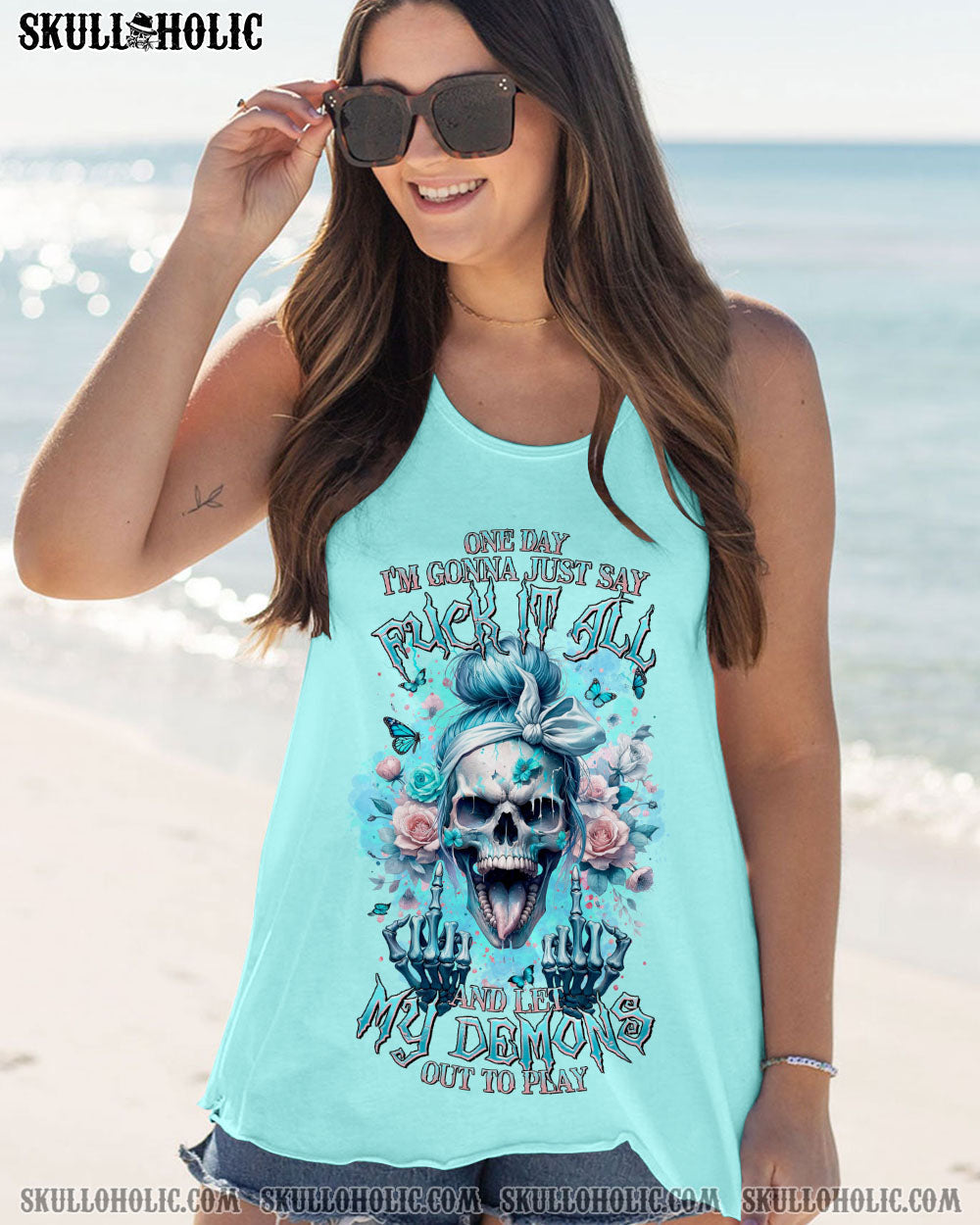 BLISSCORNERS SHE IS SUNSHINE SKULL MESSY BUN TIE DYE ALL OVER PRINT