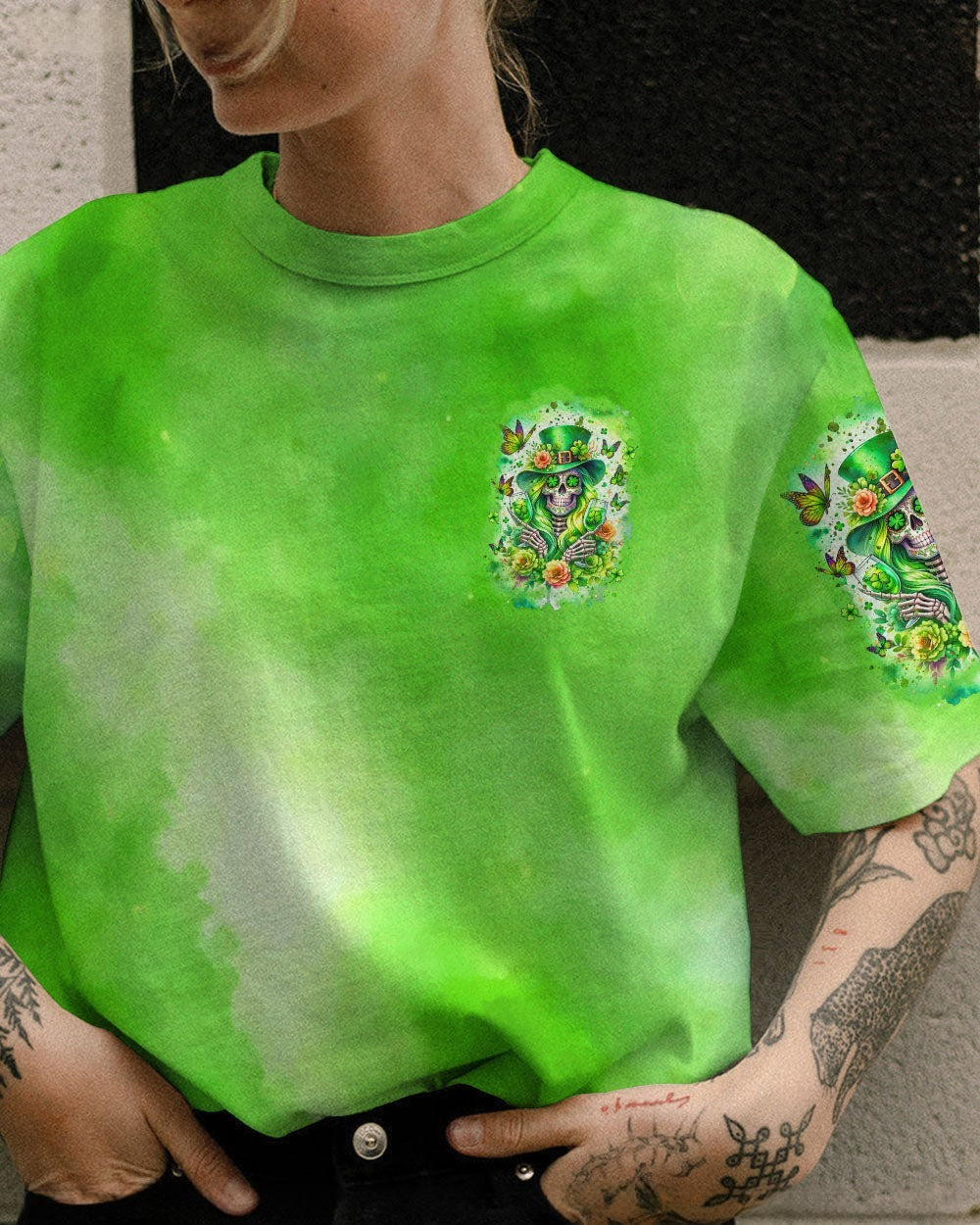 BLISSCORNERS A WEE BIT IRISH TODAY SKULL LADY PATRICK'S DAY ALL OVER PRINT