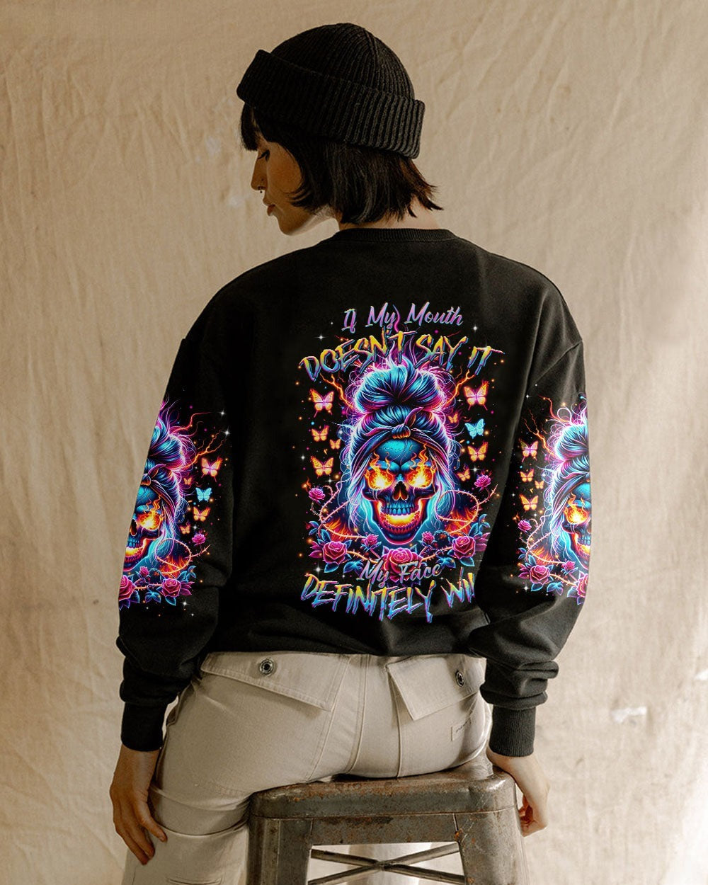 BLISSCORNERS TAKE THIS WITH YOU MESSY BUN SKULL ALL OVER PRINT