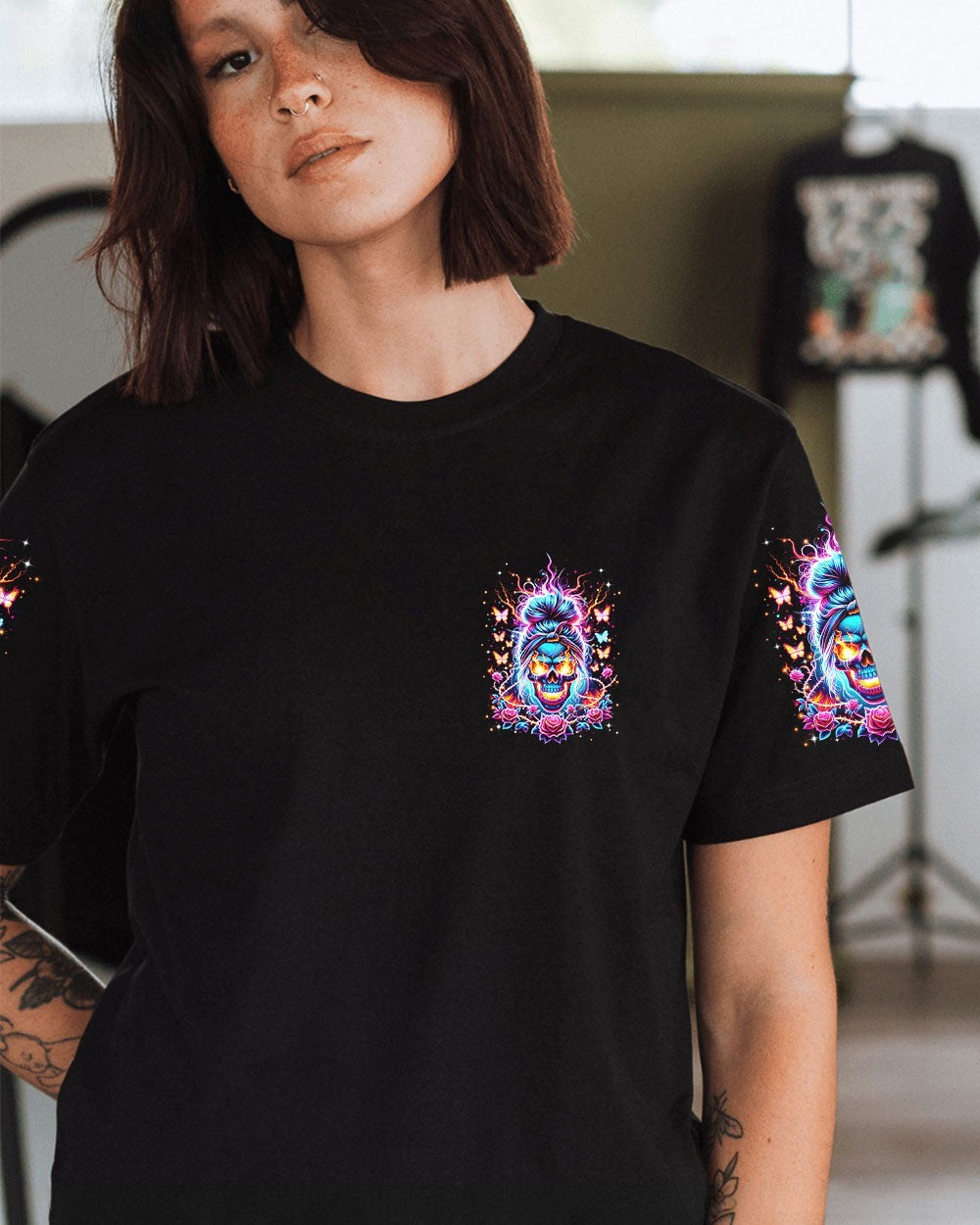 BLISSCORNERS TAKE THIS WITH YOU MESSY BUN SKULL ALL OVER PRINT