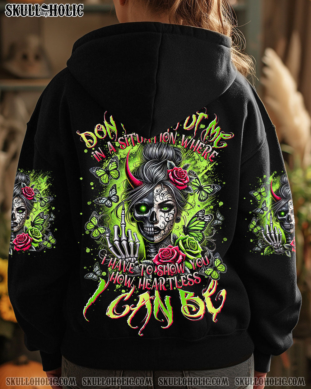 BLISSCORNERS HOW HEARTLESS I CAN BE TATTOO SKULL MESSY BUN TIE DYE  ALL OVER PRINT