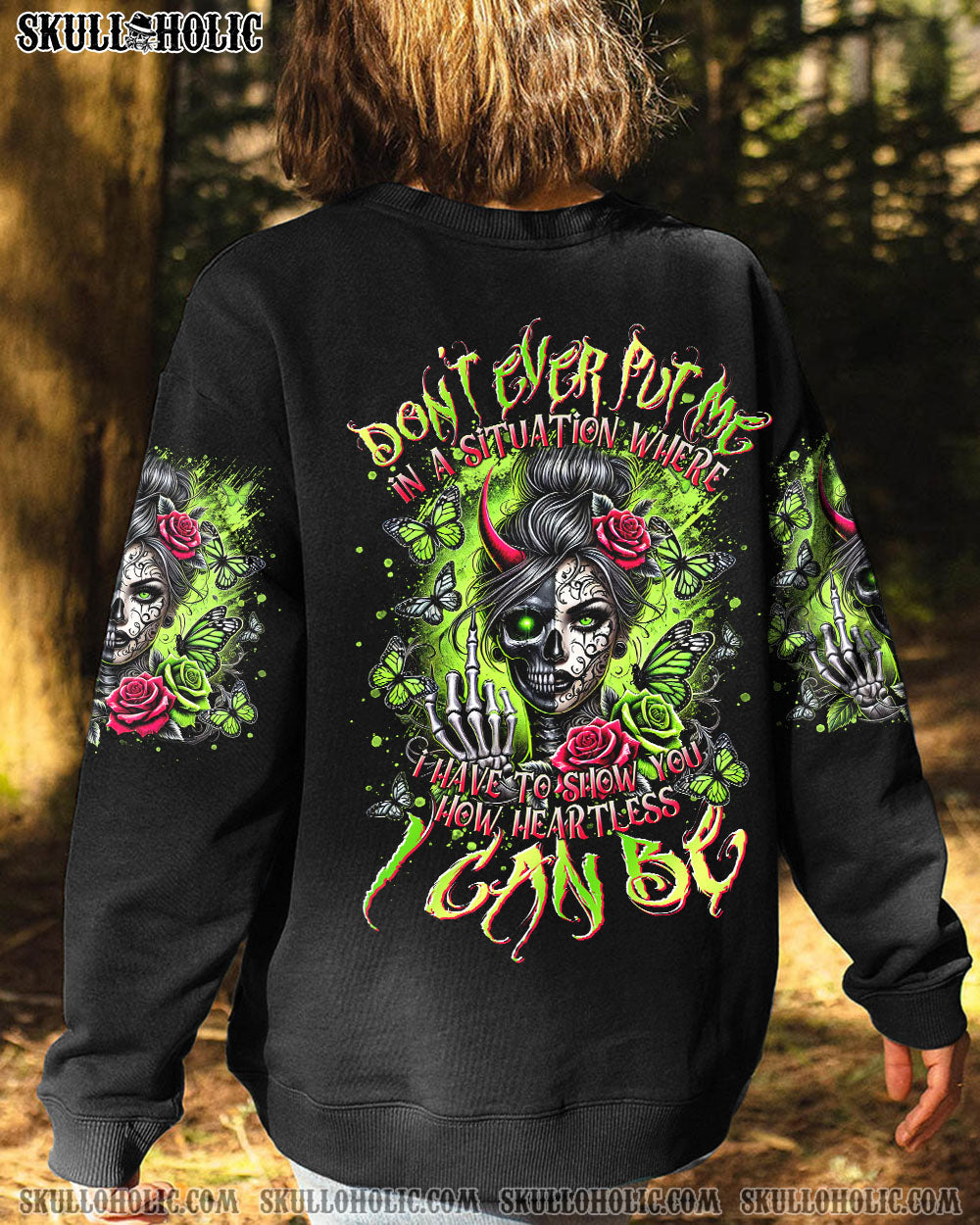 BLISSCORNERS HOW HEARTLESS I CAN BE TATTOO SKULL MESSY BUN TIE DYE  ALL OVER PRINT