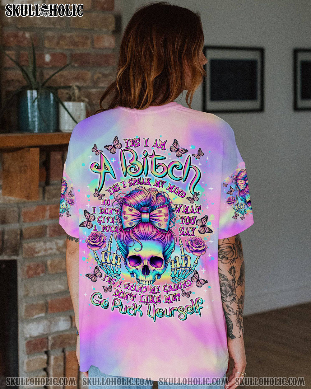 BLISSCORNERS BUT DID YOU DIE MOM LIFE SKULL MESSY BUN ALL OVER PRINT