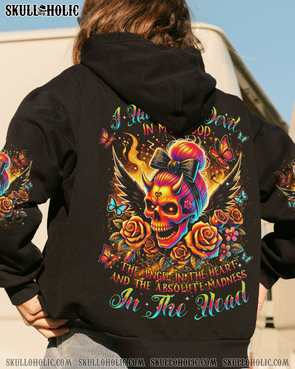 BLISSCORNERS I HAVE THE DEVIL IN MY BLOOD MESSY BUN ALL OVER PRINT
