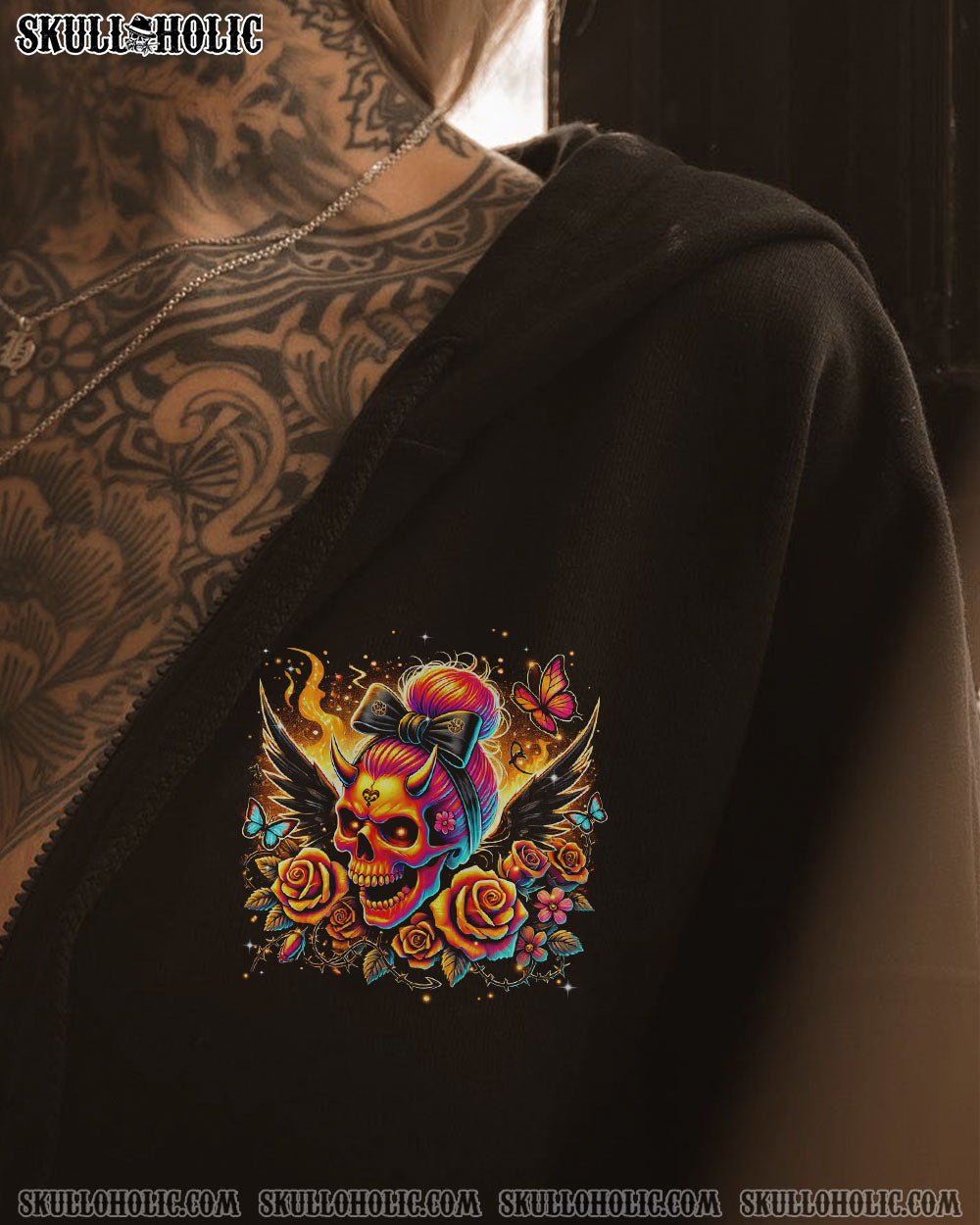BLISSCORNERS I HAVE THE DEVIL IN MY BLOOD MESSY BUN ALL OVER PRINT