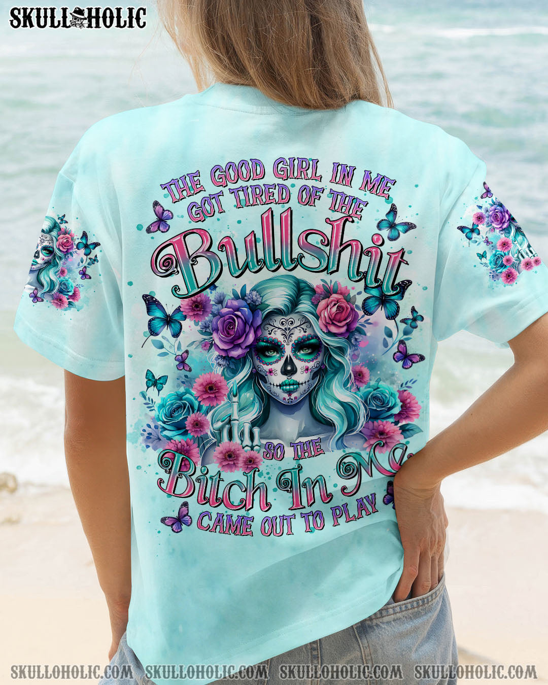 BLISSCORNERS THE GOOD GIRL IN ME GOT TIRED SKULL LADY ALL OVER PRINT