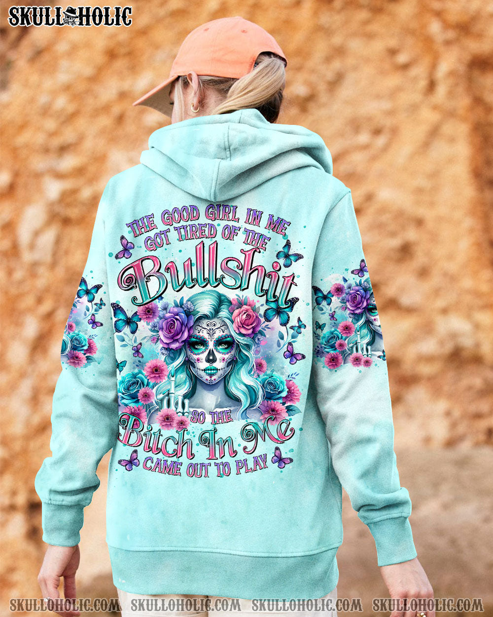 BLISSCORNERS THE GOOD GIRL IN ME GOT TIRED SKULL LADY ALL OVER PRINT