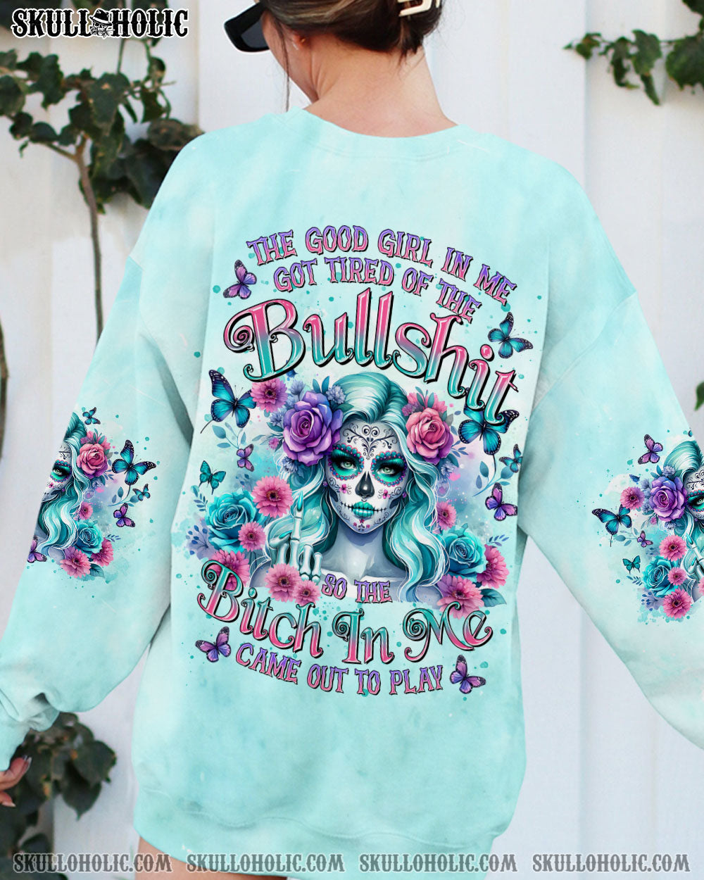 BLISSCORNERS THE GOOD GIRL IN ME GOT TIRED SKULL LADY ALL OVER PRINT