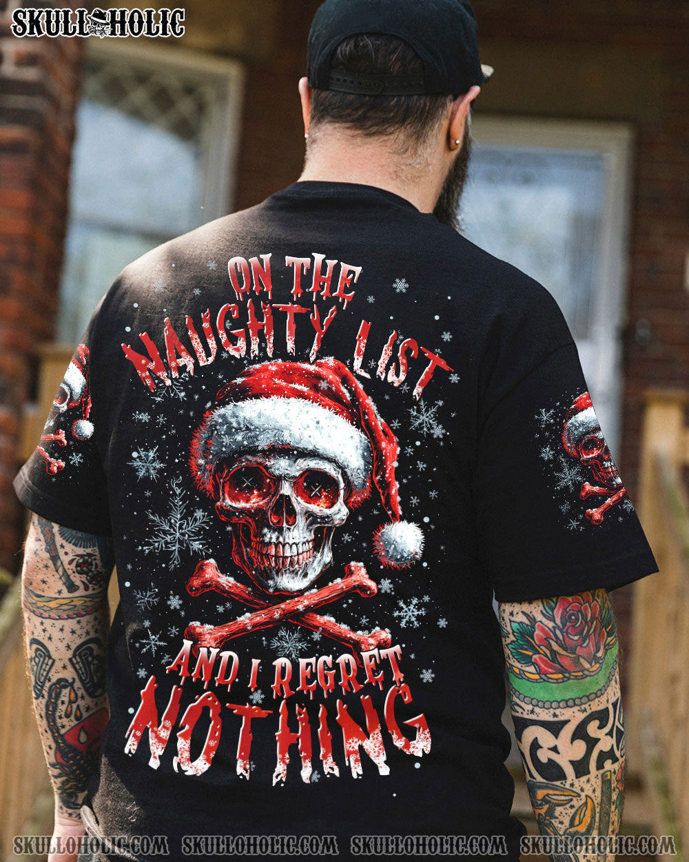 BLISSCORNERS ON THE NAUGHTY LIST SKULL CHRISTMAS ALL OVER PRINT