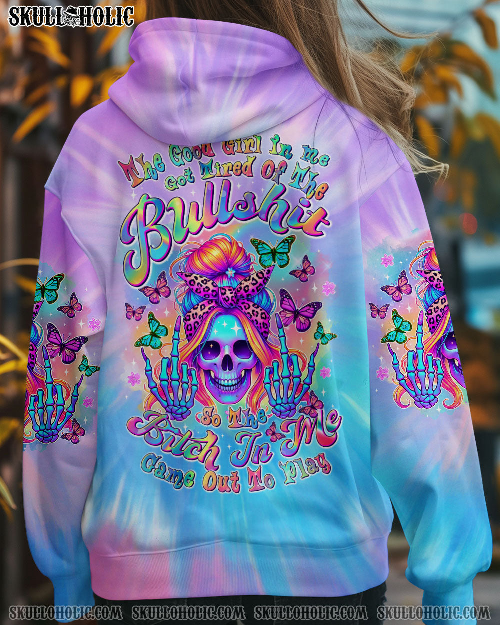 BLISSCORNERS THE GOOD GIRL IN ME SKULL MESSY BUN  ALL OVER PRINT