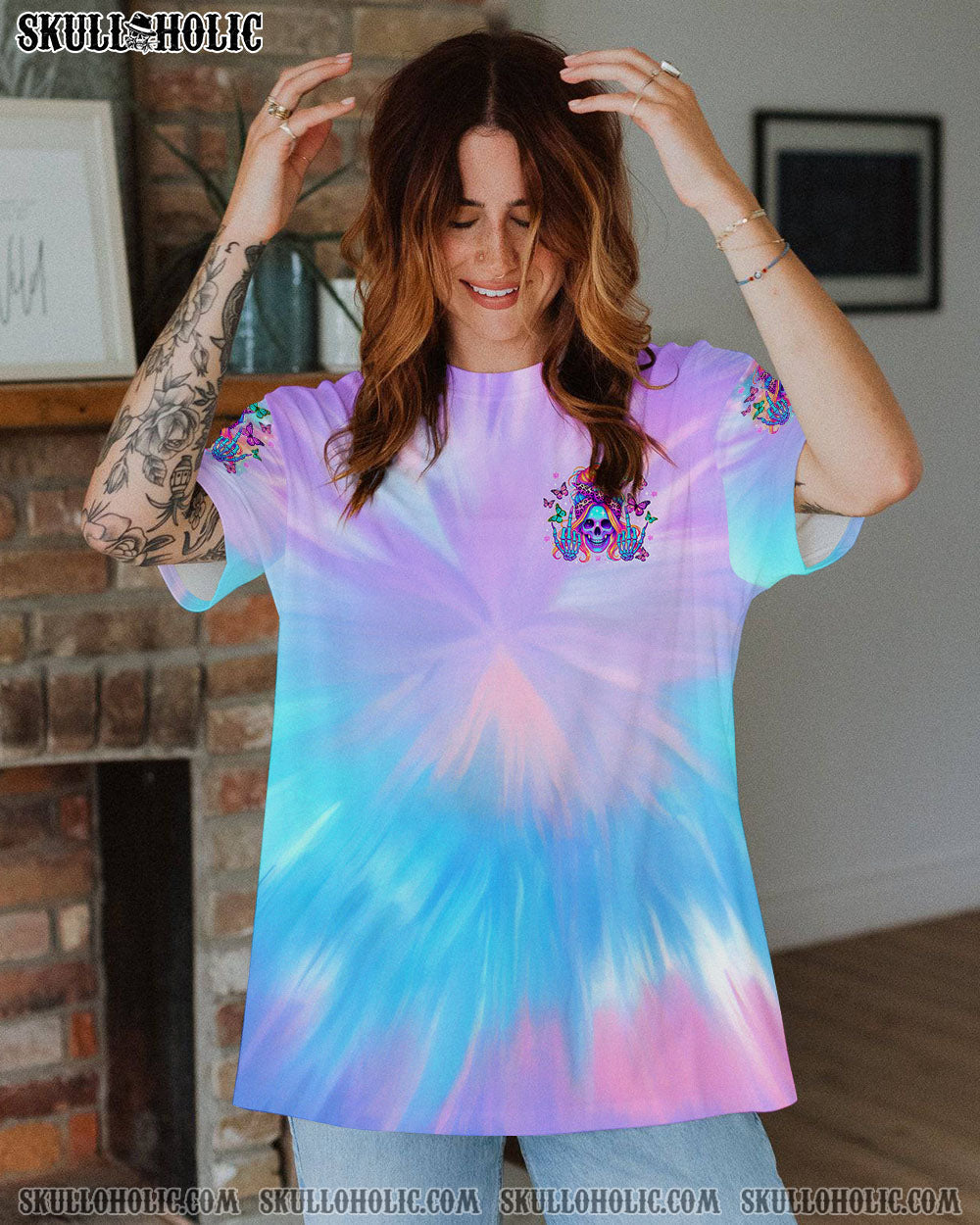 BLISSCORNERS THE GOOD GIRL IN ME SKULL MESSY BUN  ALL OVER PRINT